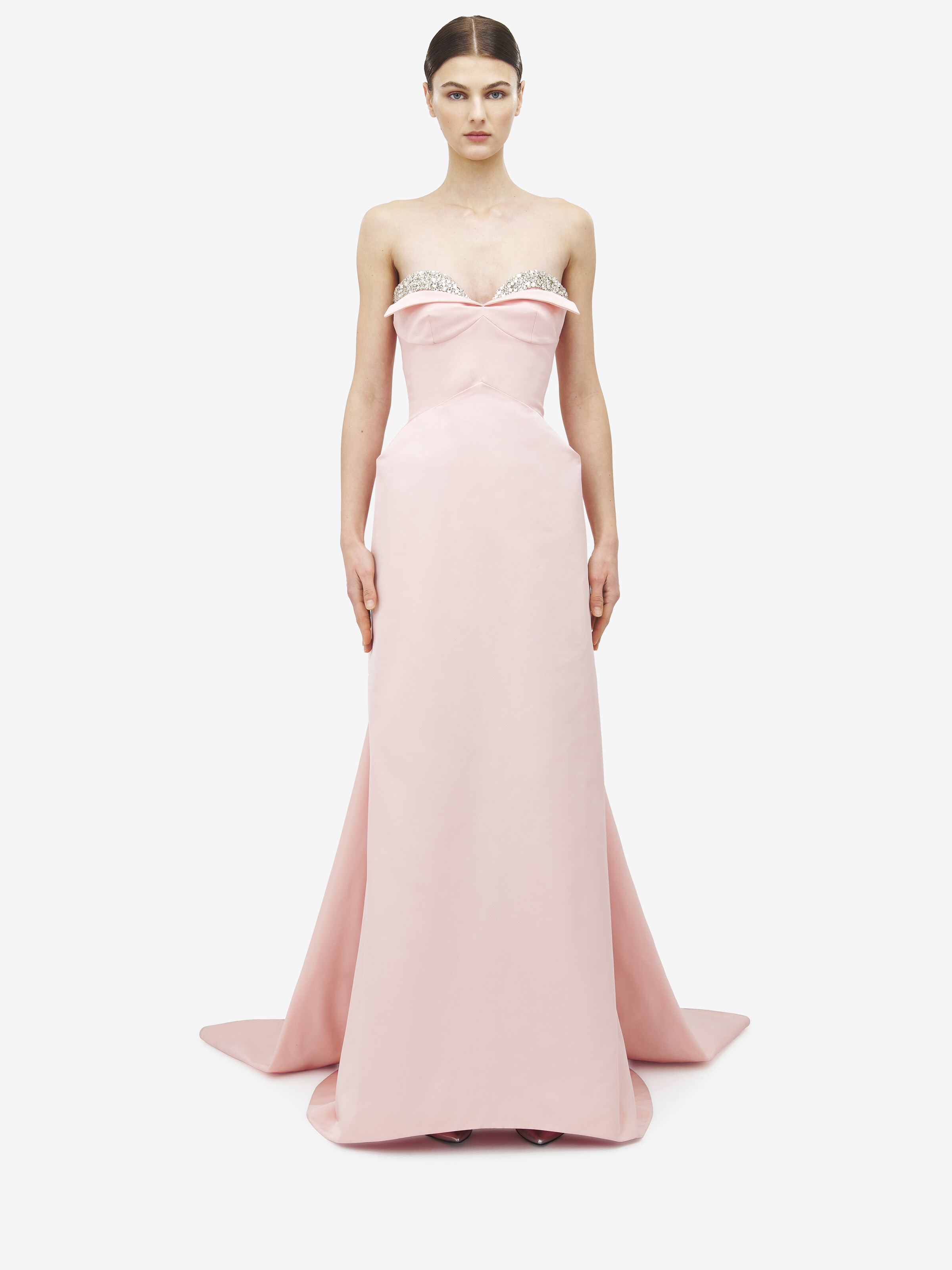 Women's Crystal Embroidery Strapless Evening Dress in Rose in 61% Polyester, 39% Silk | Alexander McQueen - image 1