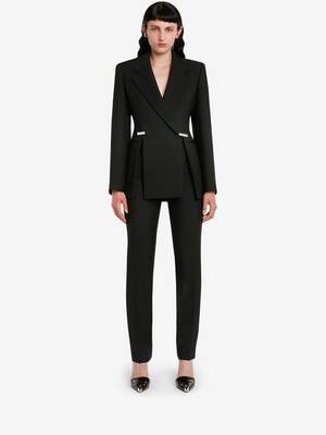 Slashed tailored fitted jacket in BLACK | Alexander McQueen US
