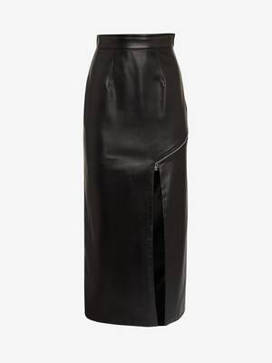 Leather Zip Slash Pencil Skirt