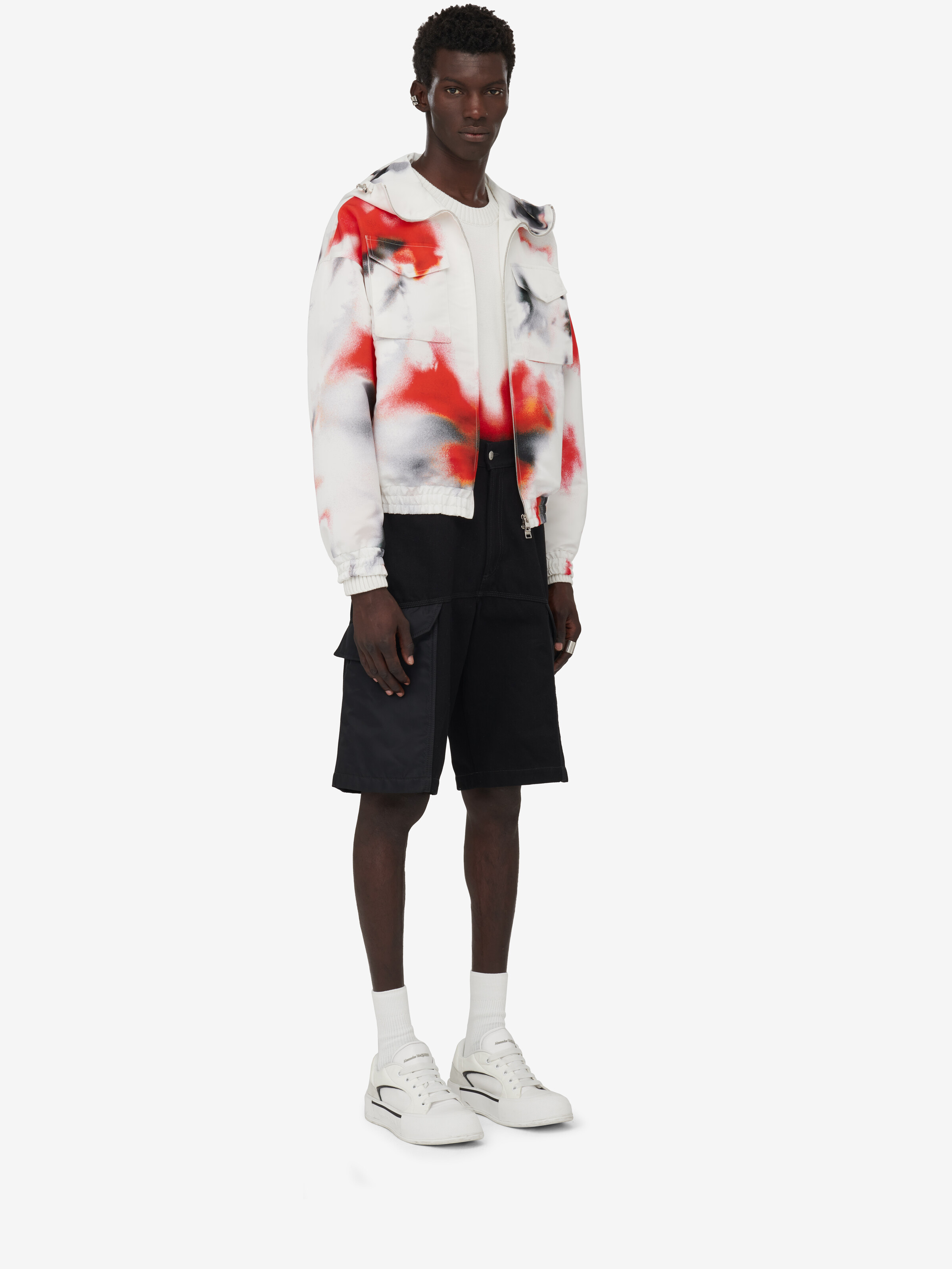 Men's Obscured Flower Windbreaker in White/Red in 100% Polyester | Alexander McQueen - image 3