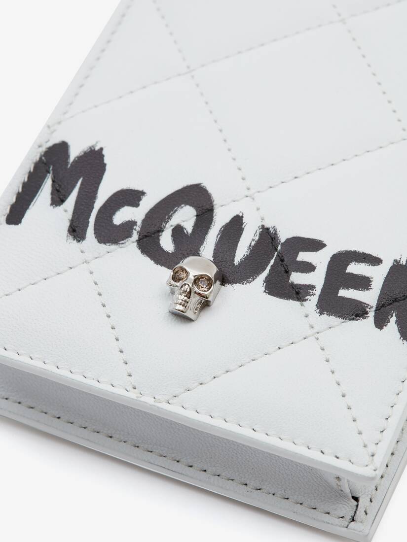 Alexander McQueen Leather Black Mcqueen Graffiti Phone Case With Chain in Black/White Womens Accessories Phone cases White 