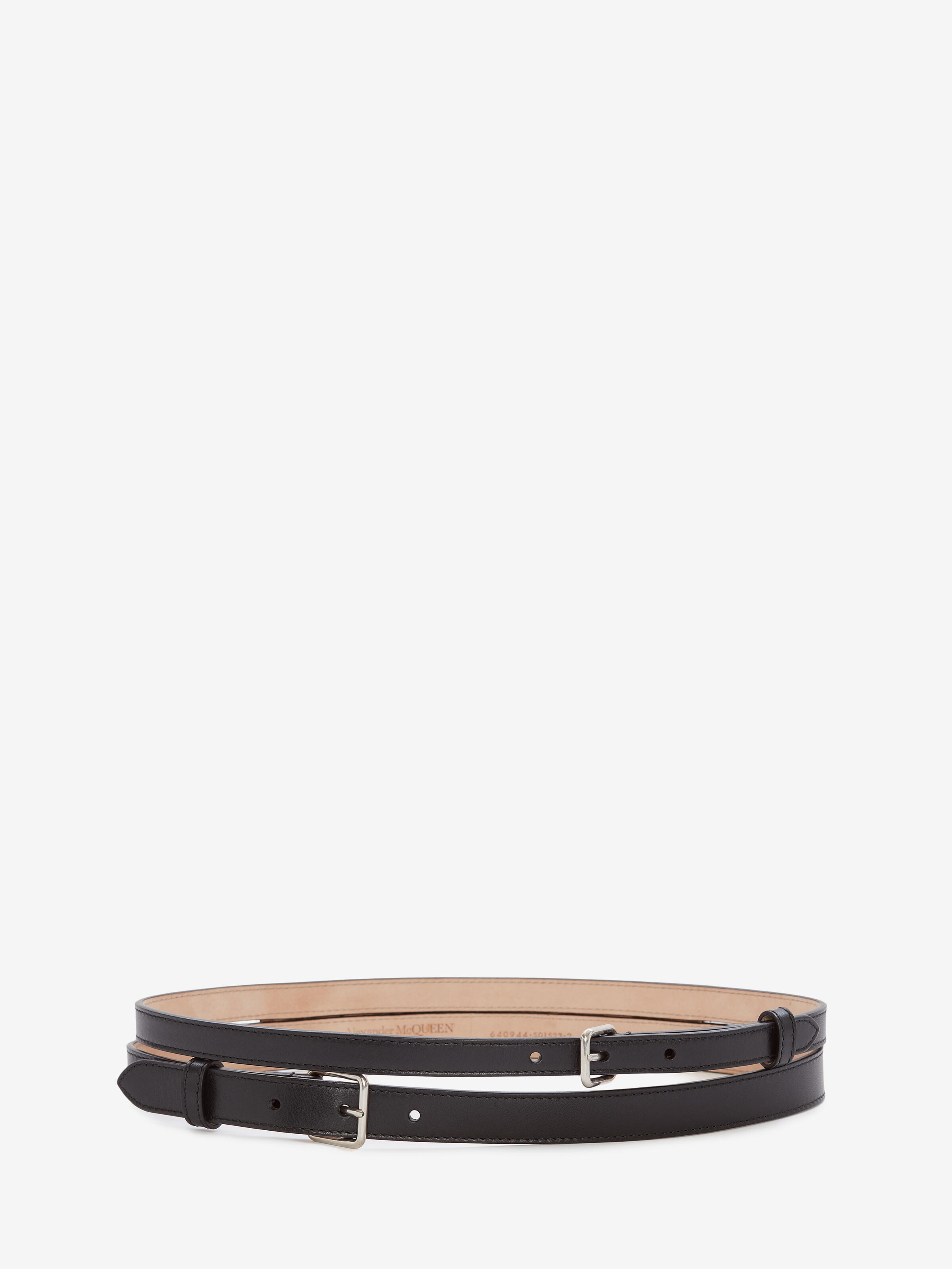 Women's Thin Double Belt in Black in 100% Calf Leather | Alexander McQueen - image 1