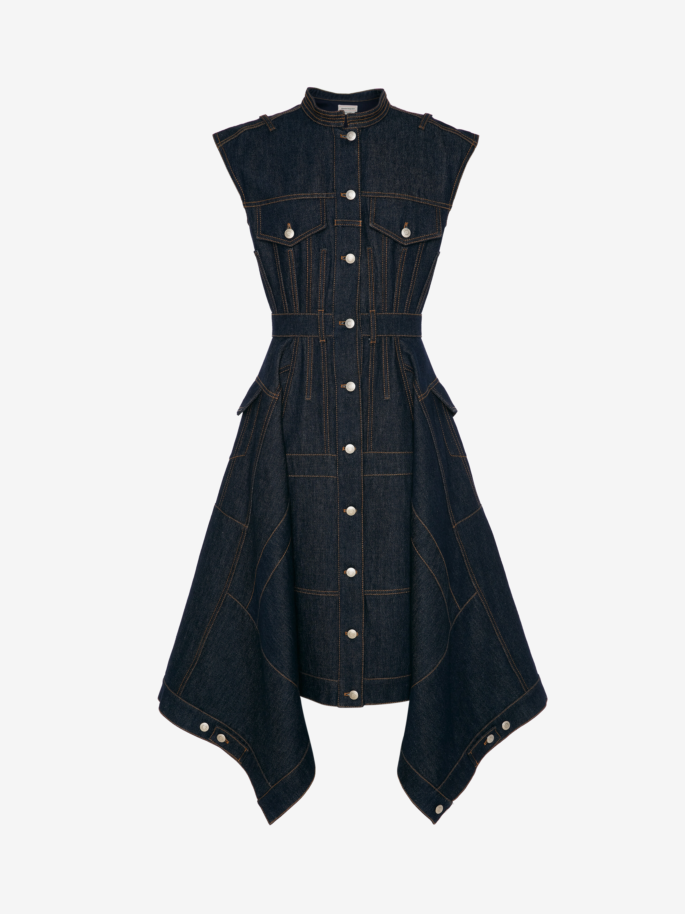 Pieced and Patched Denim Midi Dress in 