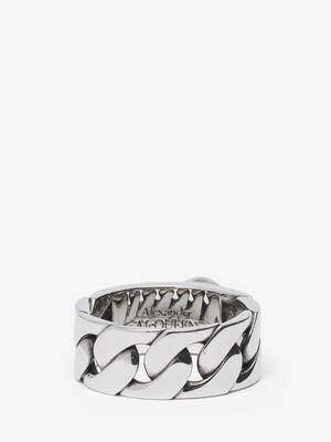 Pearl and Skull Chain Ring in Antique Silver | Alexander McQueen US
