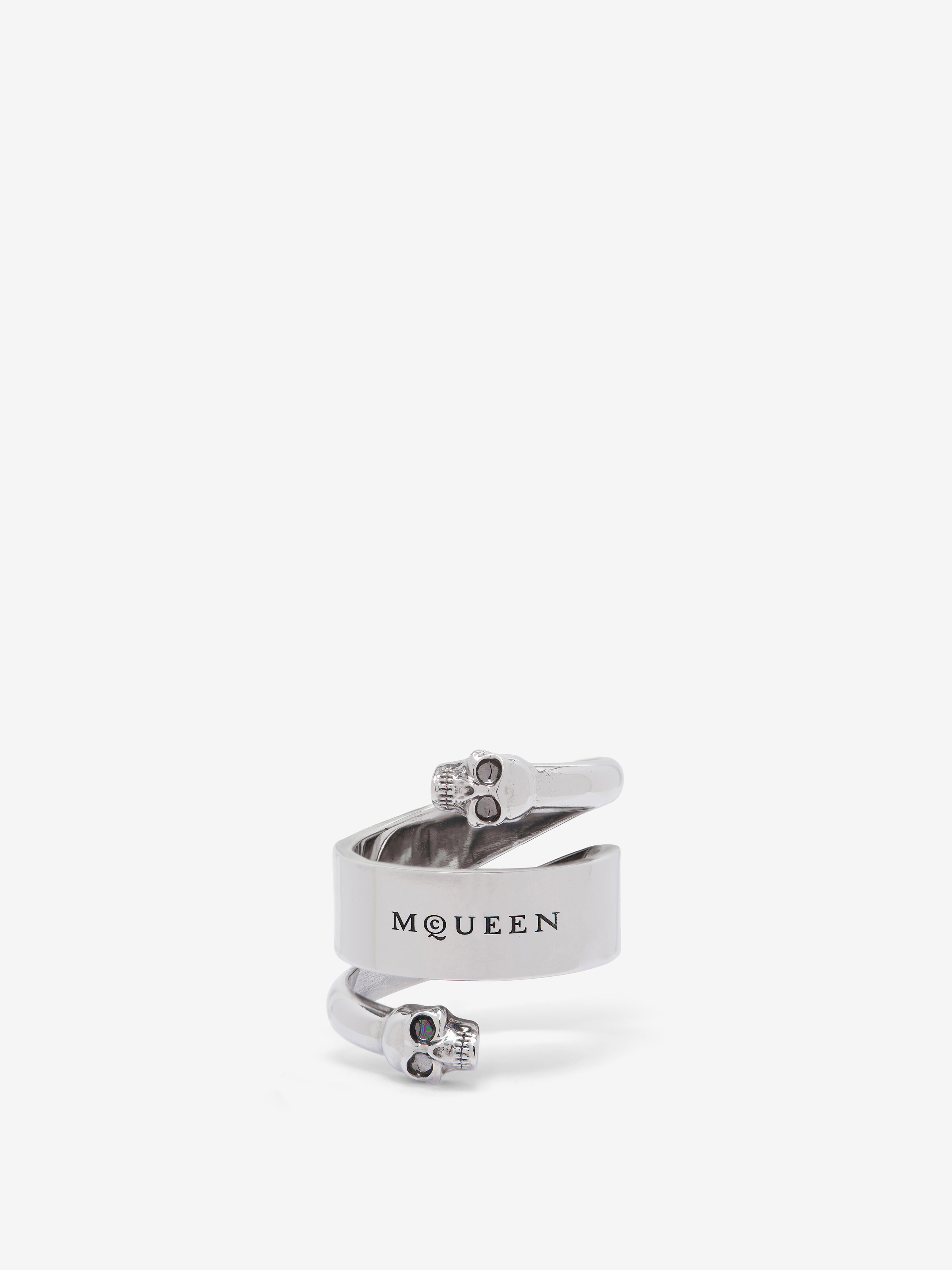 Men's Twin Skull Ring in Antique Silver in Brass | Alexander McQueen - image 1