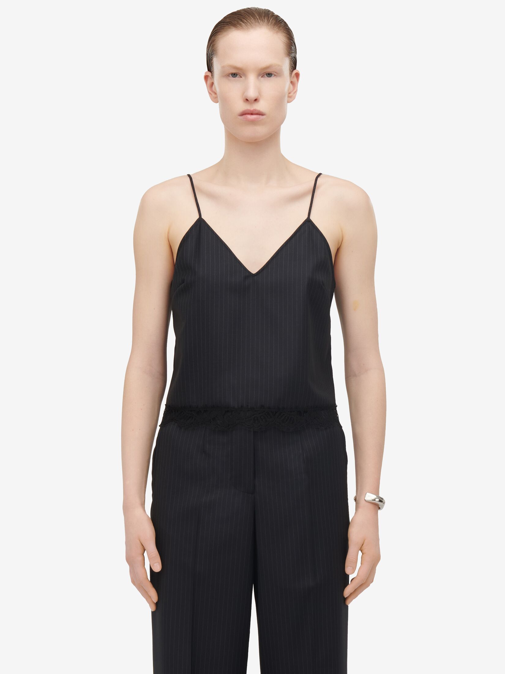 Lace Detail Pinstripe Camisole