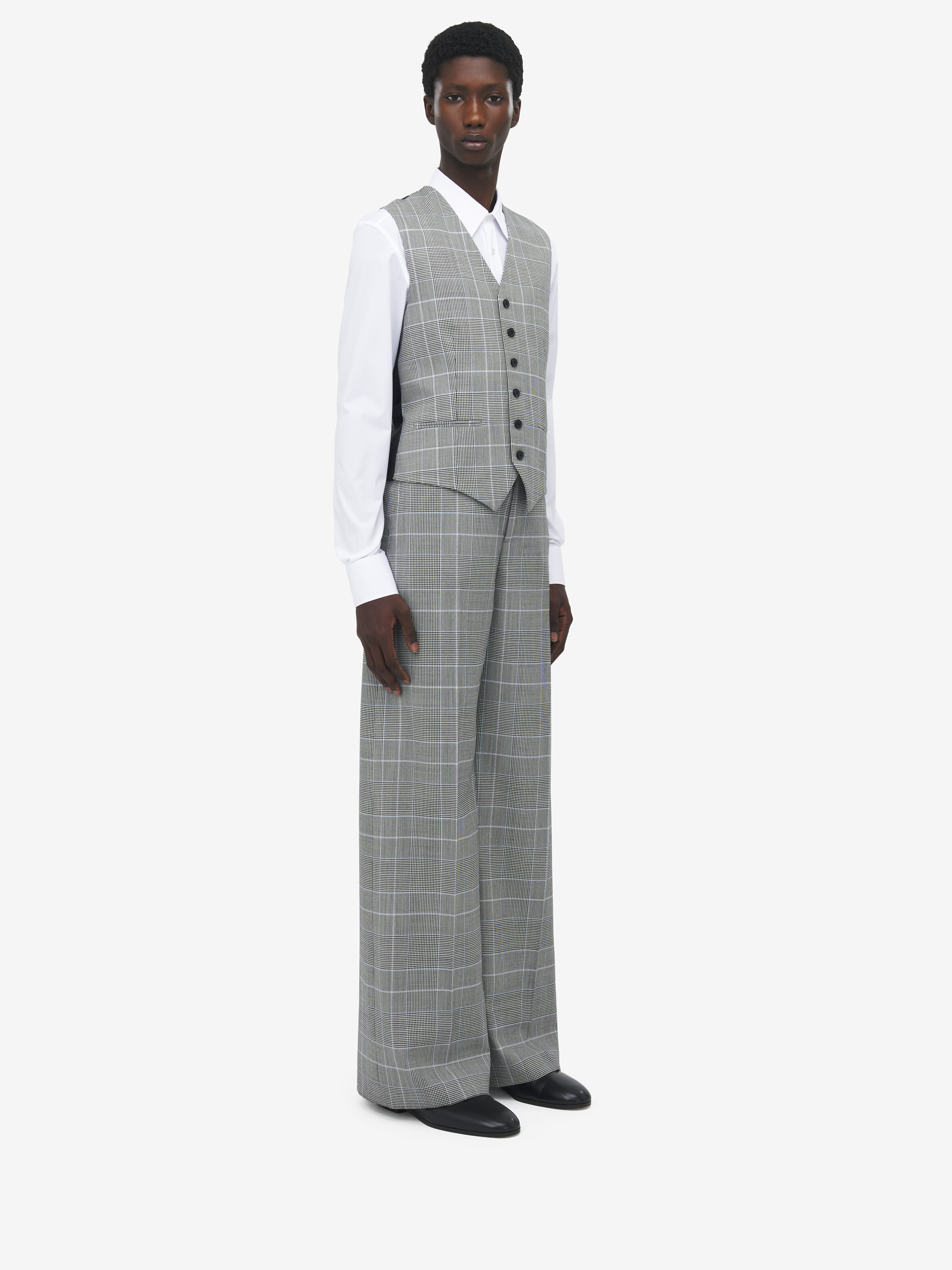 Men's Prince of Wales Waistcoat in Ivory/Black/Blue in 100% Wool | Alexander McQueen - image 4
