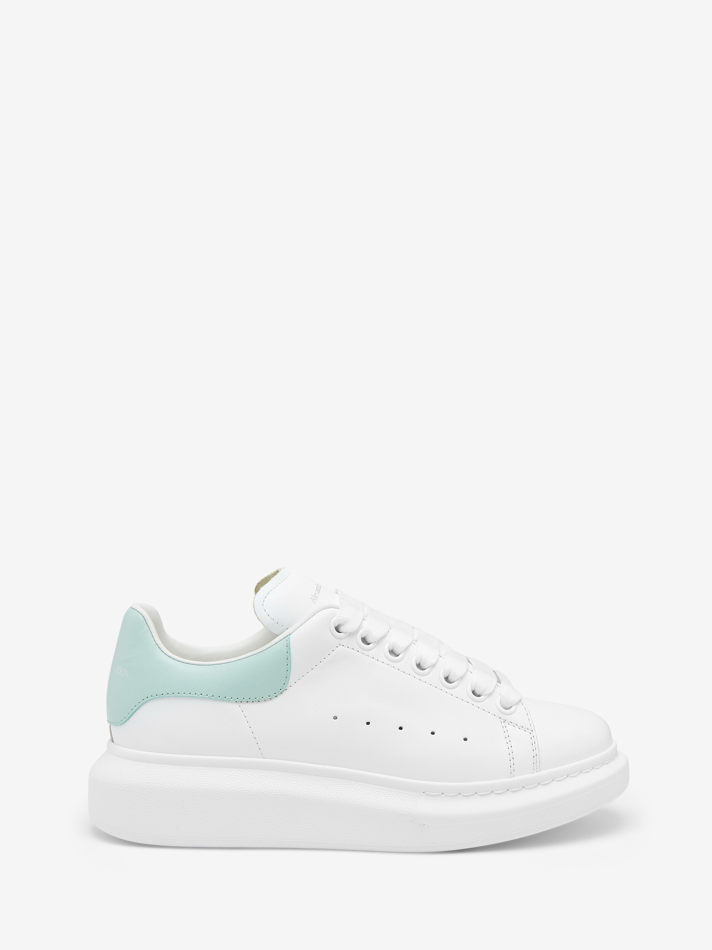 Alexander Mcqueen White Leather Sneakers With Sea Green Leather Heel