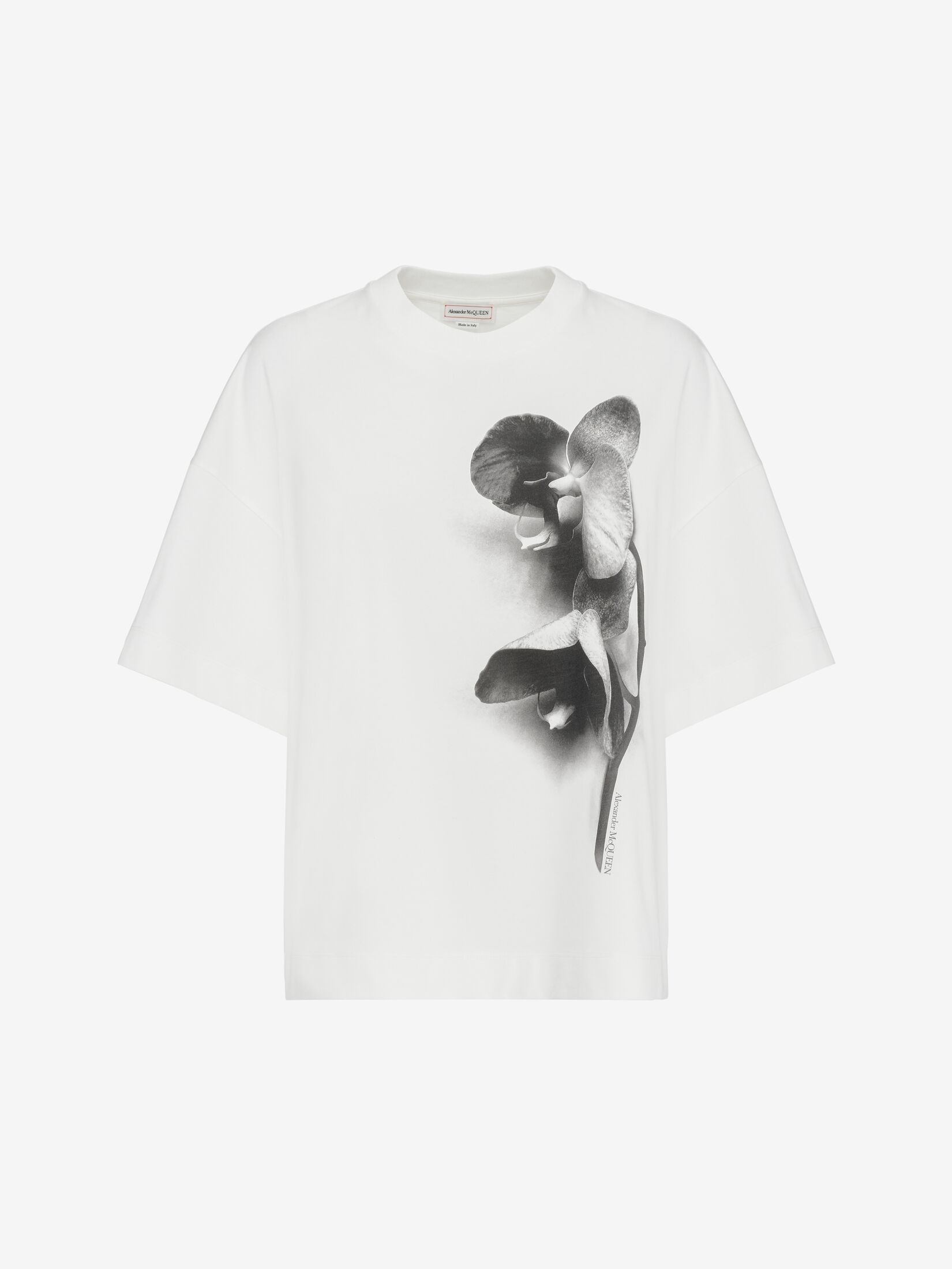 Photographic Orchid Oversized T-shirt in White | Alexander McQueen US