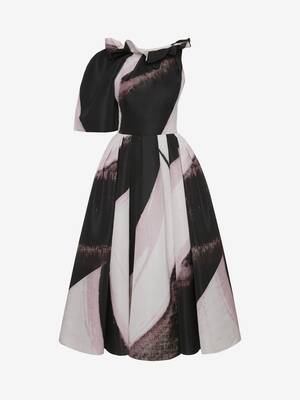 그래픽 브러시드 페인팅 비대칭 원 슬리브 드레스