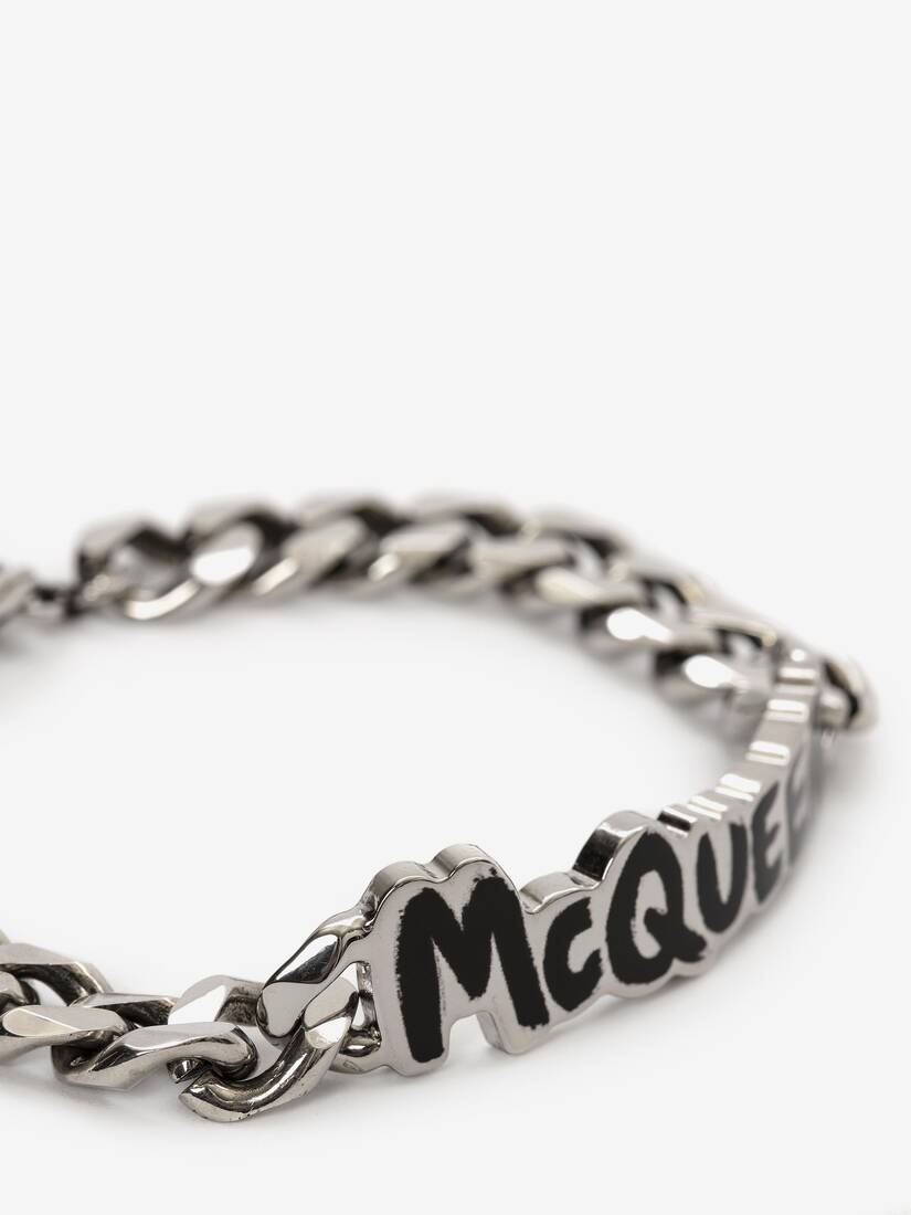 McQueen Graffiti Cut-Out Chain Bracelet in Black | Alexander 