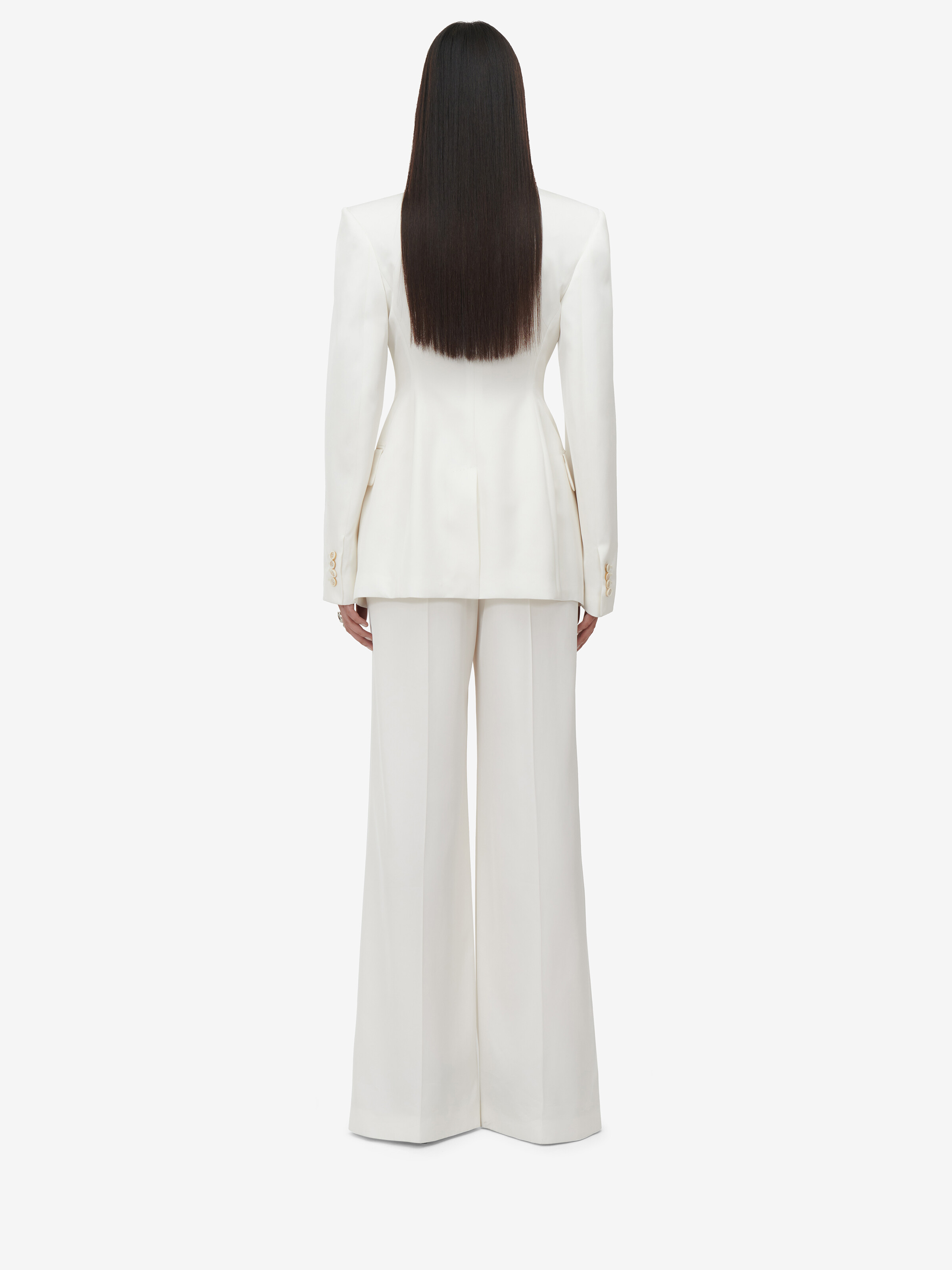 Women's Double Pleat Wide Leg Trousers in Ivory in 100% Viscose | Alexander McQueen - image 4