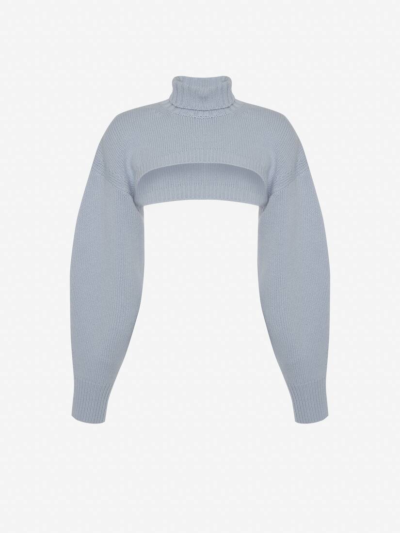 Cashmere Roll Neck Sleeve Cover in Spring Blue | Alexander McQueen US