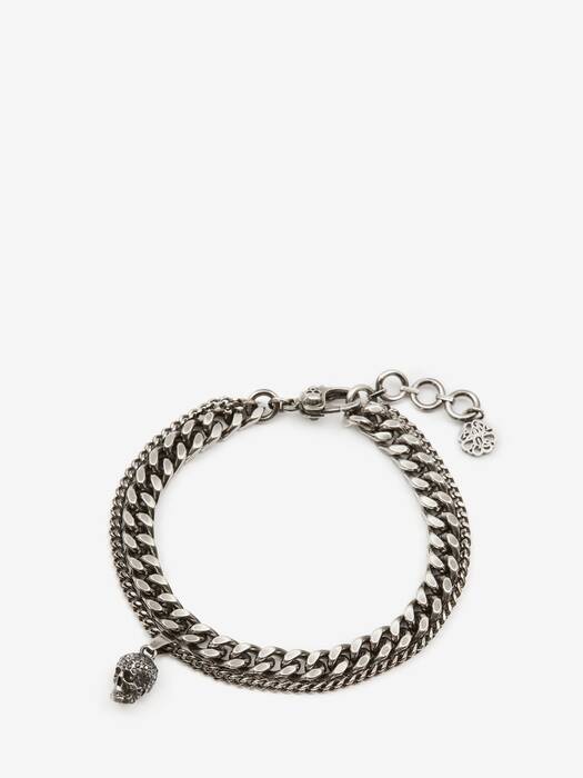 Pave Skull Chain Bracelet in Antique Silver | Alexander McQueen US