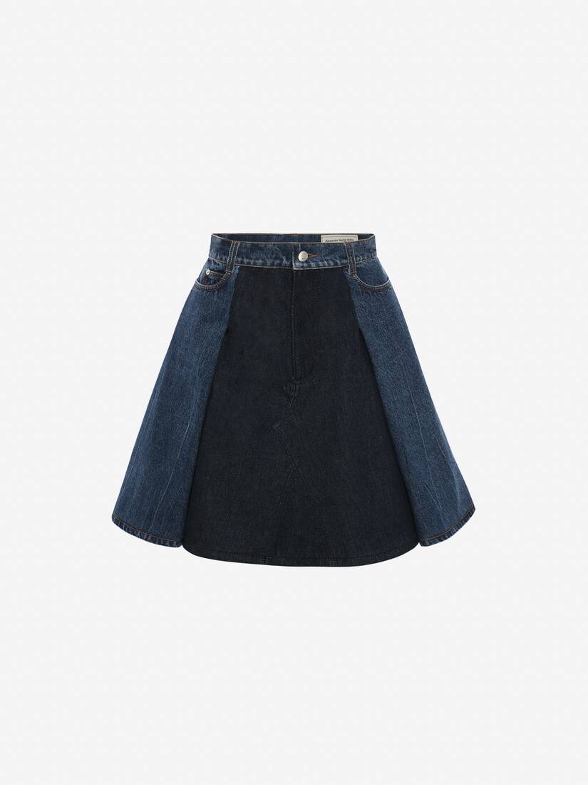 Denim Trompe l'oeil Mini Skirt in Blue 