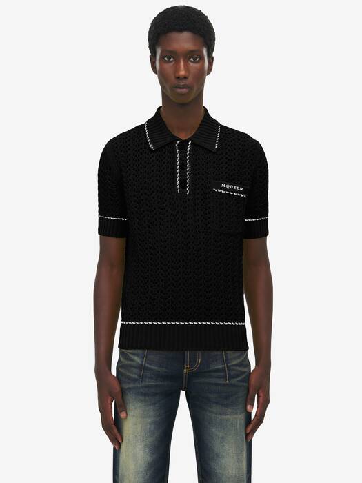 ALEXANDER MCQUEEN ブラックポロシャツ L L alexander mcqueen(アレキサンダーマックイーン) ポロシャツ