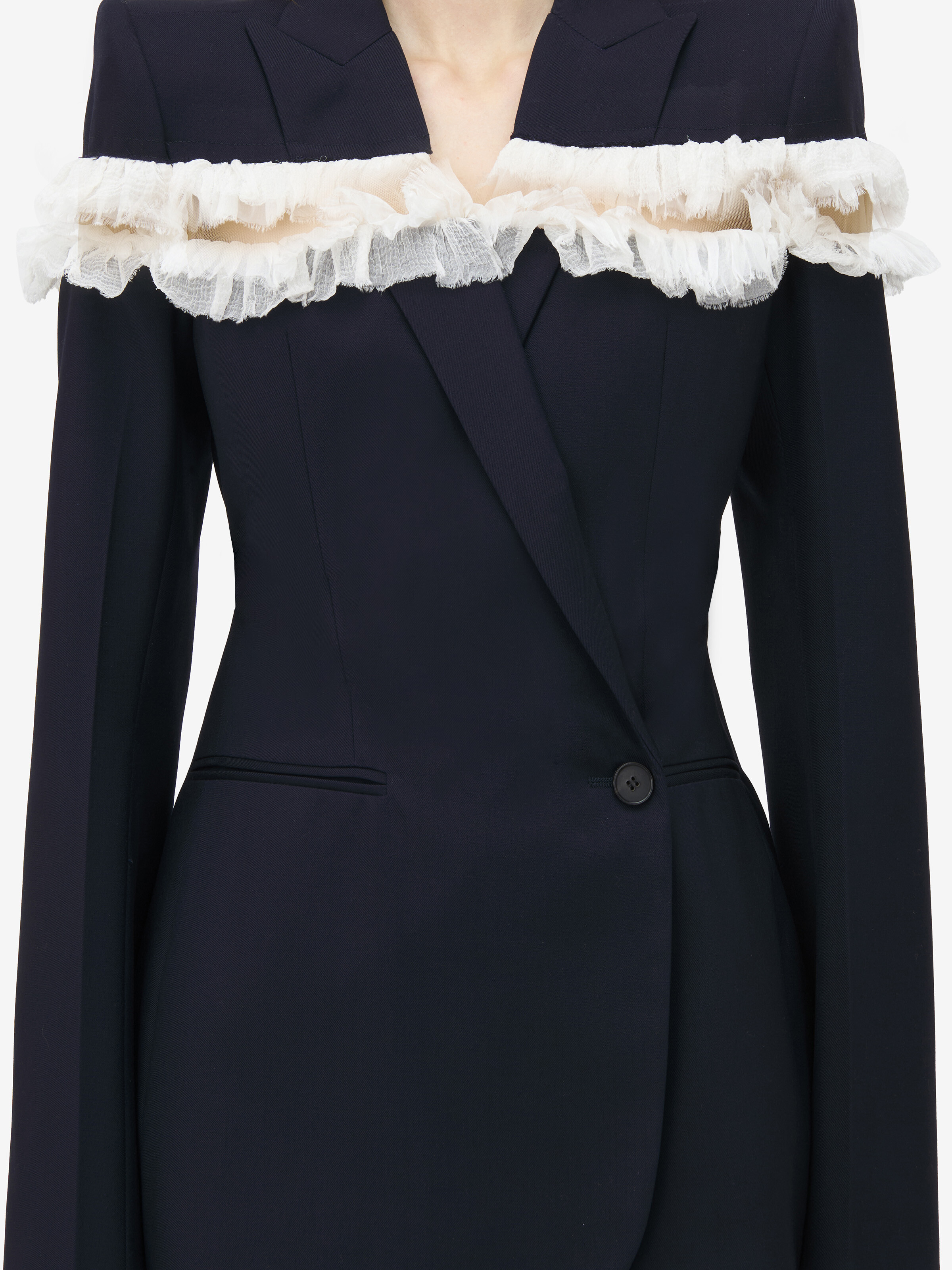 Veste À Boutonnage Simple, Fendue, En Crépon