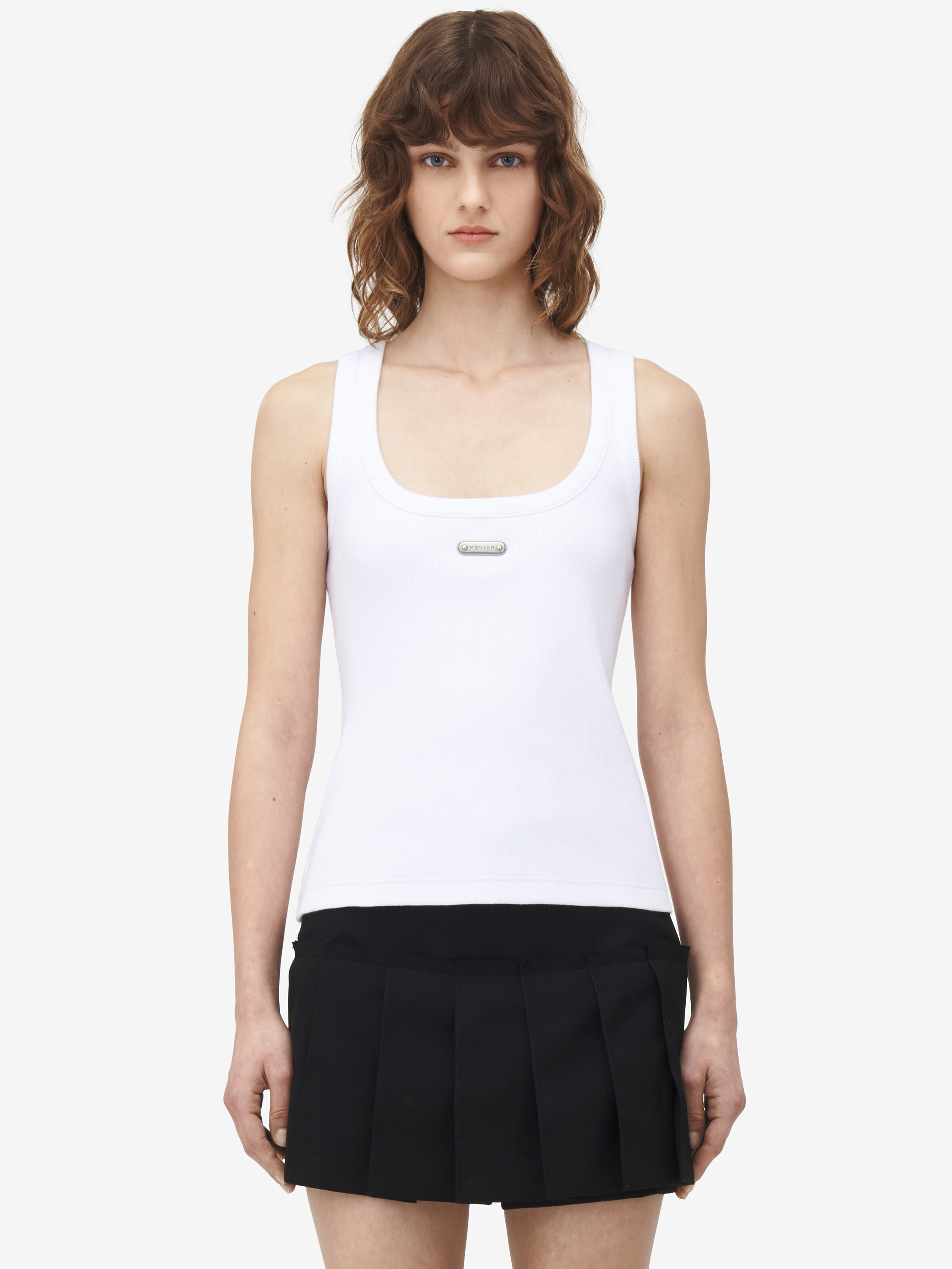 Women's McQueen Placket Tank Top in Optical White in 98% Cotton, 2% Elastane | Alexander McQueen - image 1