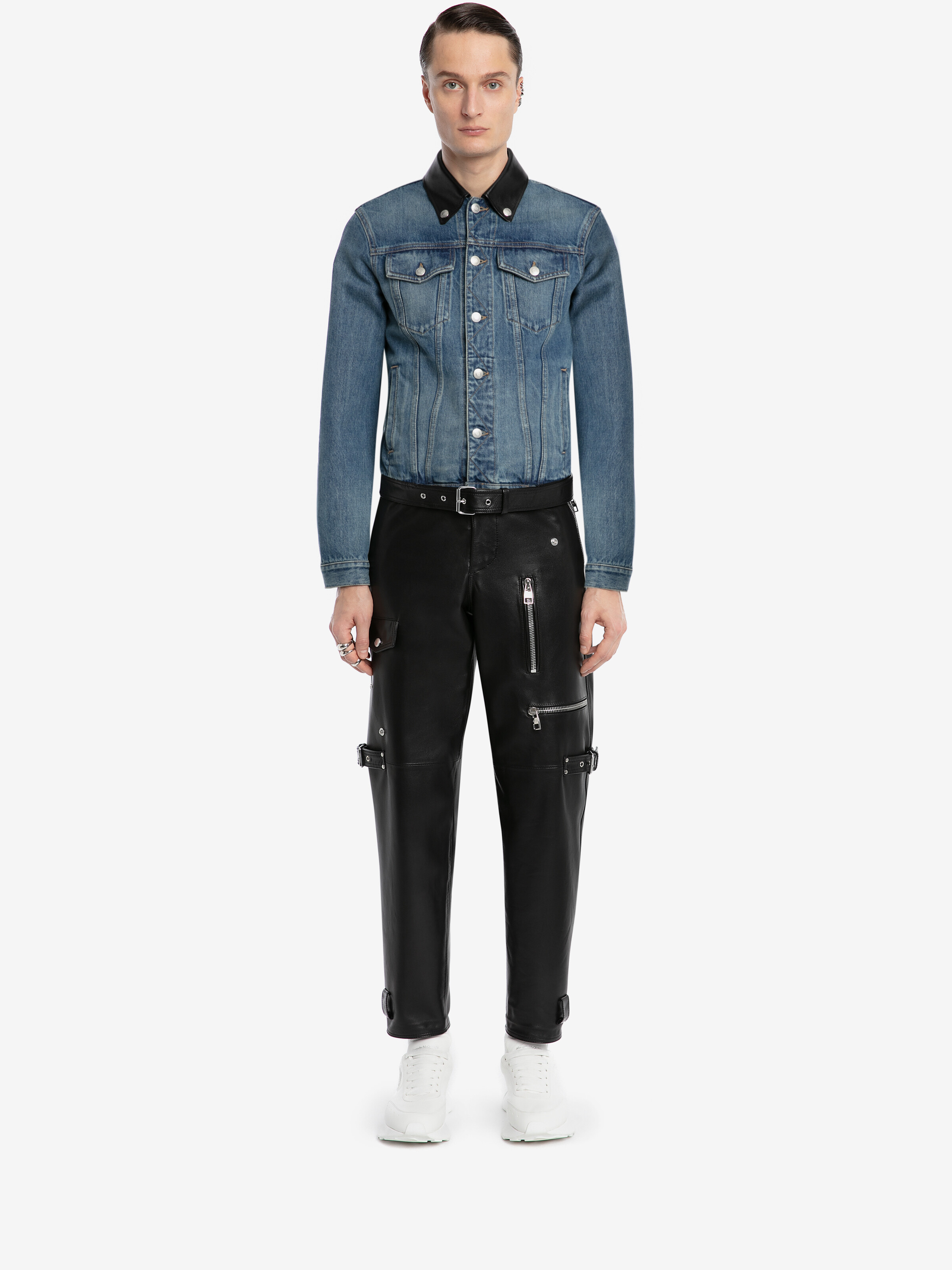 Men's Biker Leather Trousers in Black in 100% Calf leather | Alexander McQueen - image 2