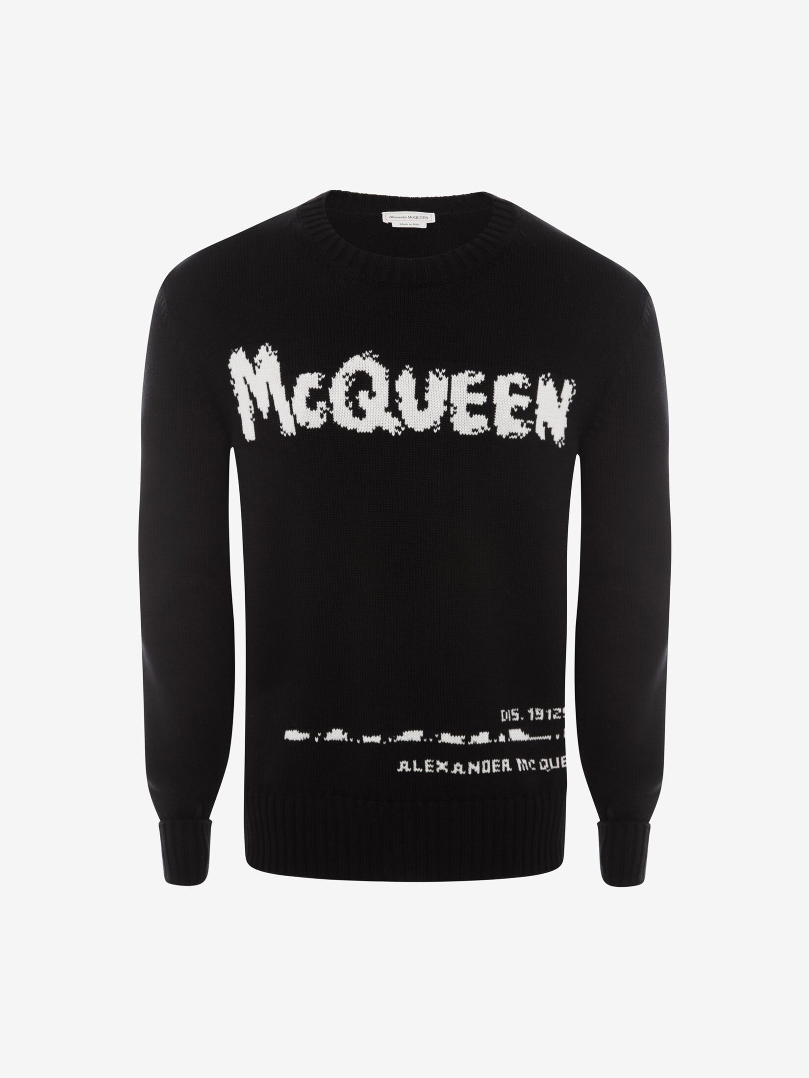 McQueen Graffiti Crew Neck Sweater in Black | Alexander McQueen US