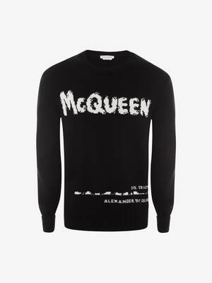 Men's McQueen Graffiti Crew Neck Sweater in Black