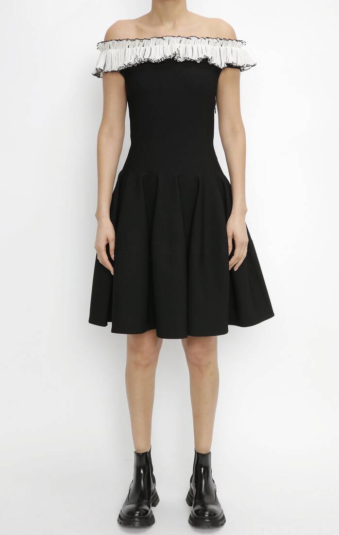 OffTheShoulder Ruffles Knit Mini Dress