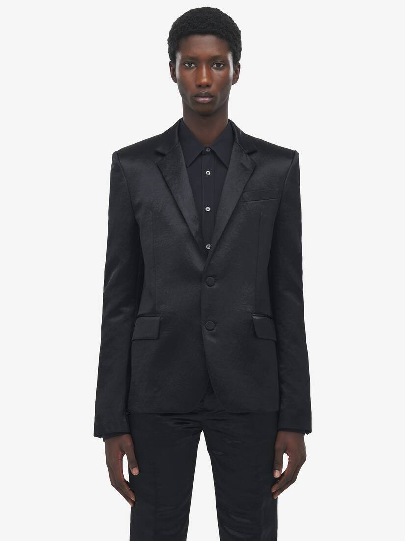 Hammered Satin Single-Breasted Jacket