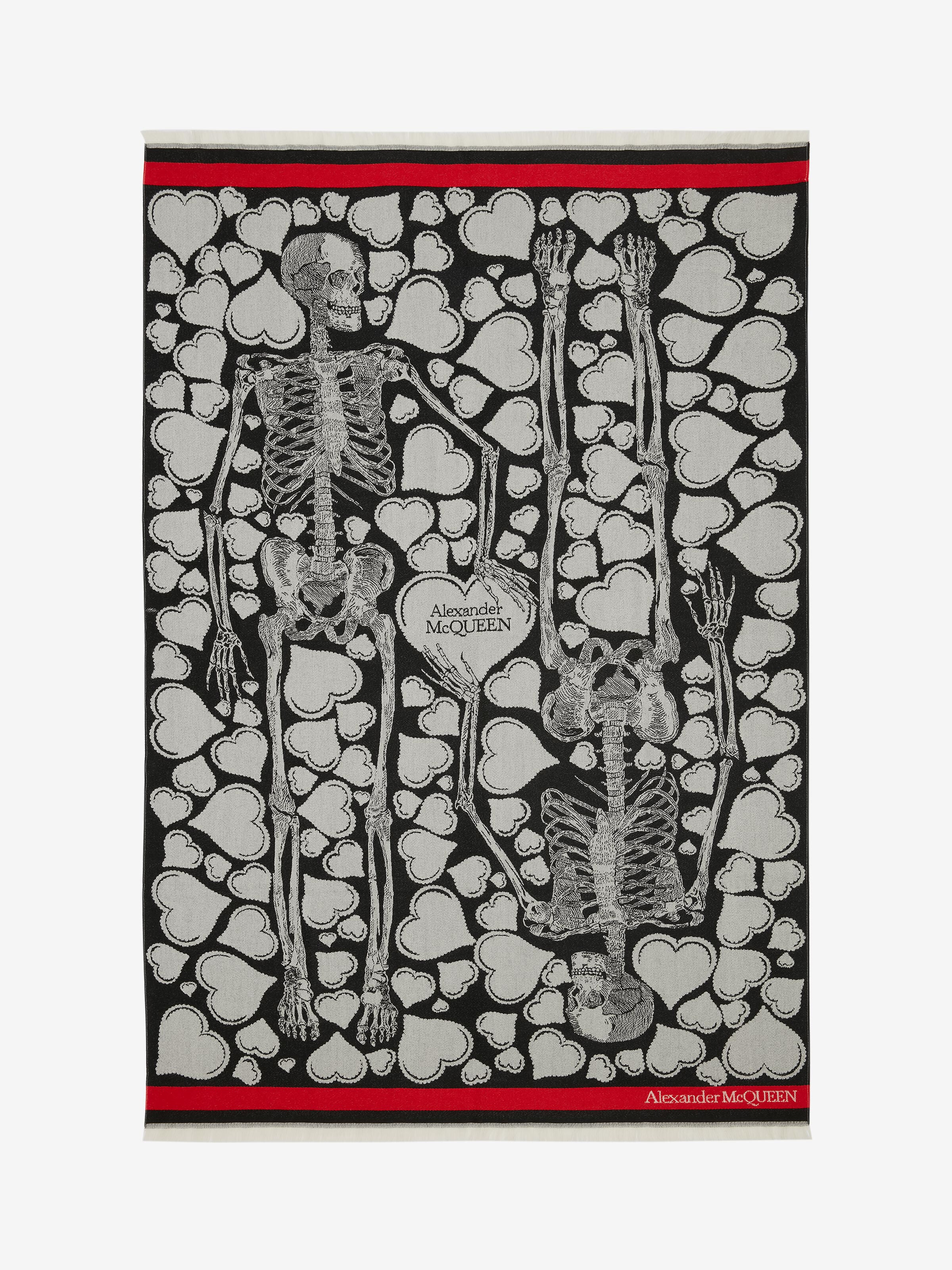 Alexander Mcqueen Love Letter Wool Skeleton Blanket In Ivory/black