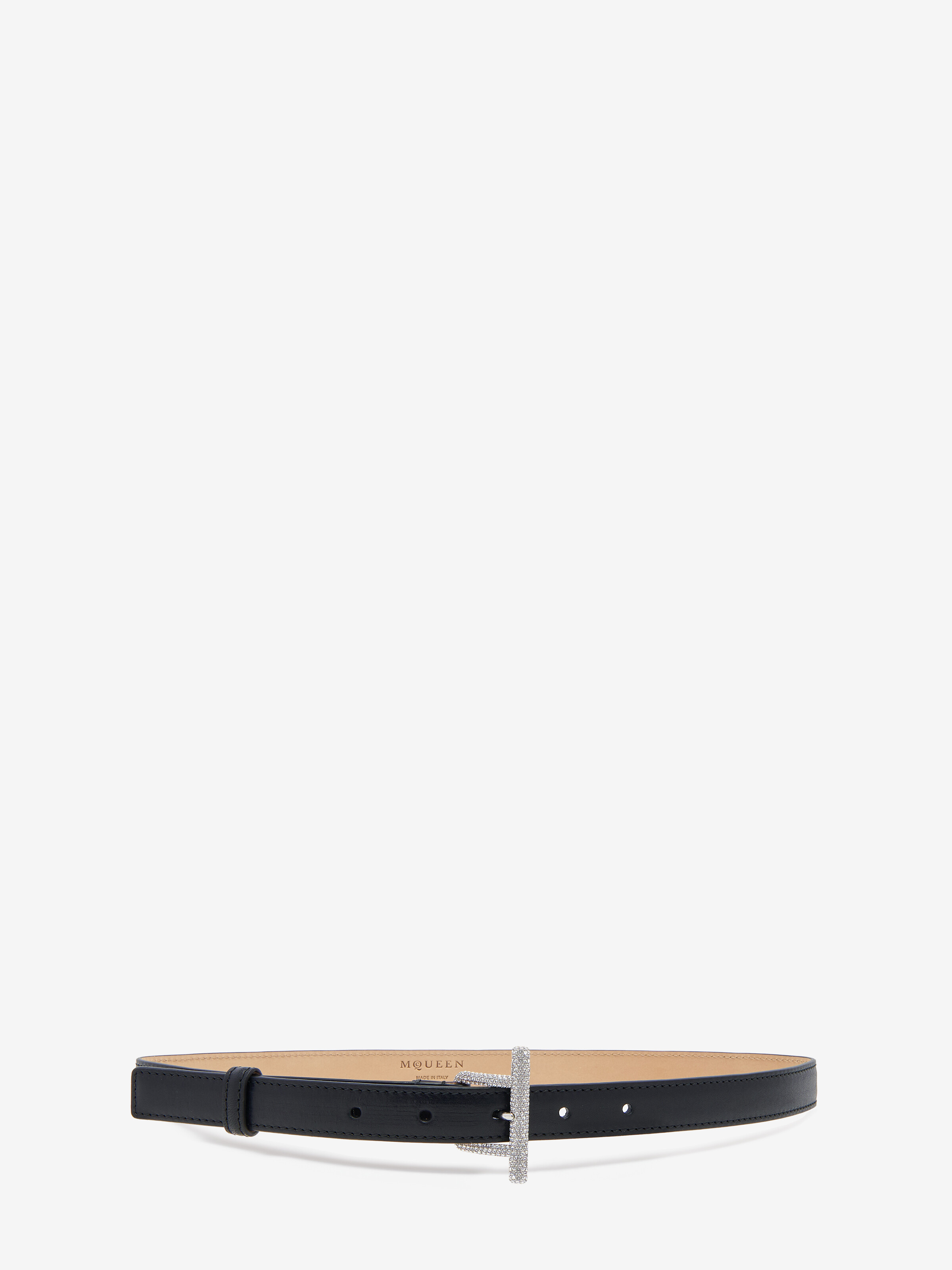 Women's T-Bar Waist Belt in Black in Calf Leather | Alexander McQueen - image 1