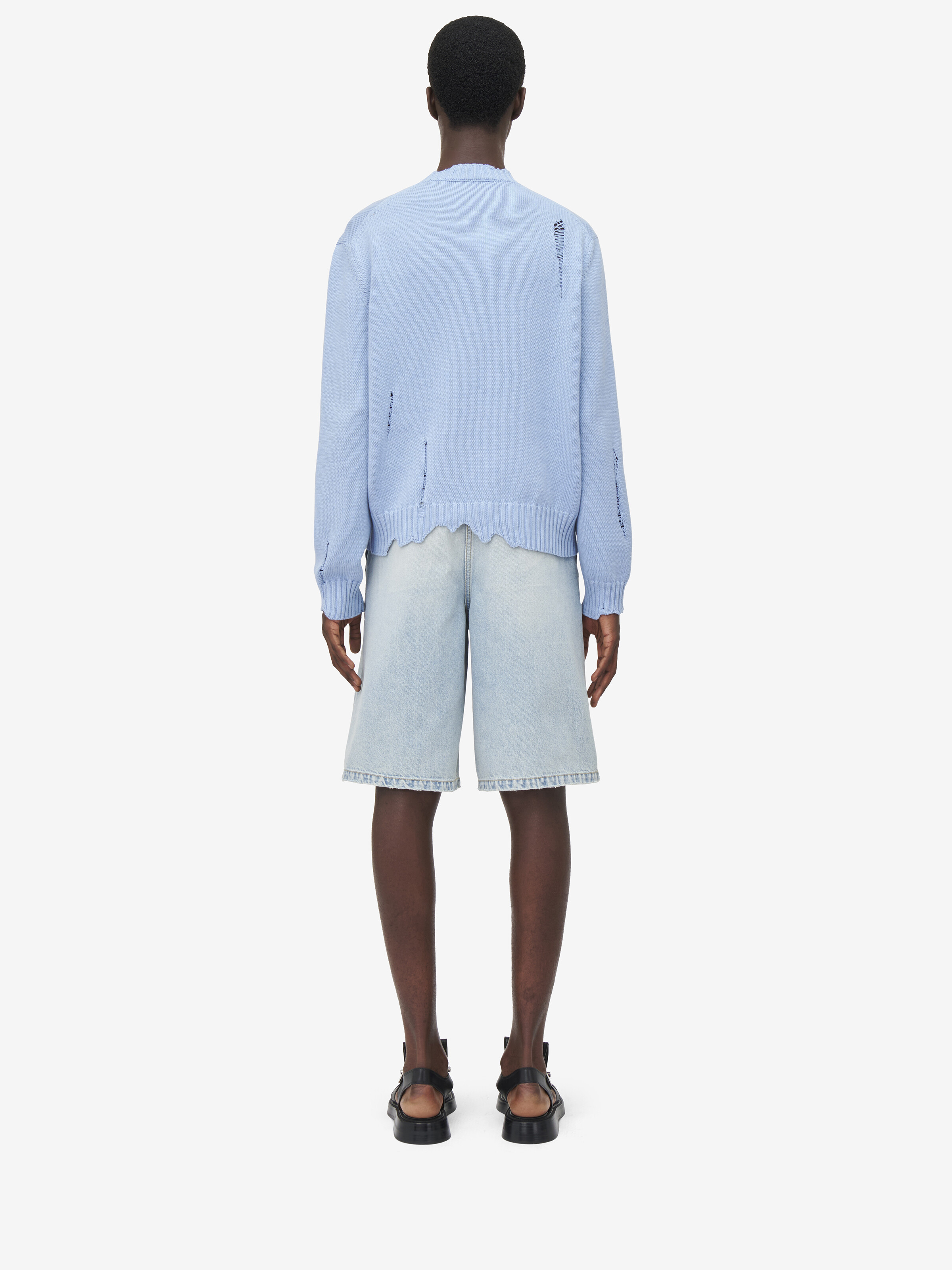 Men's Distressed Skull Jumper in Shirting Blue in 100% Cotton | Alexander McQueen - image 4