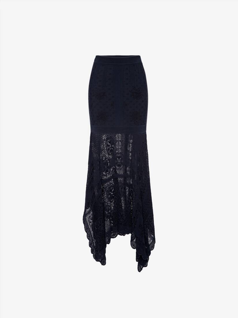 Patchwork Lace Knitted Skirt in Navy