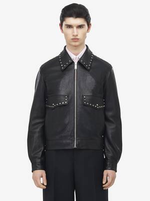 Men's Studded Leather Aviator Jacket in Black | McQueen US