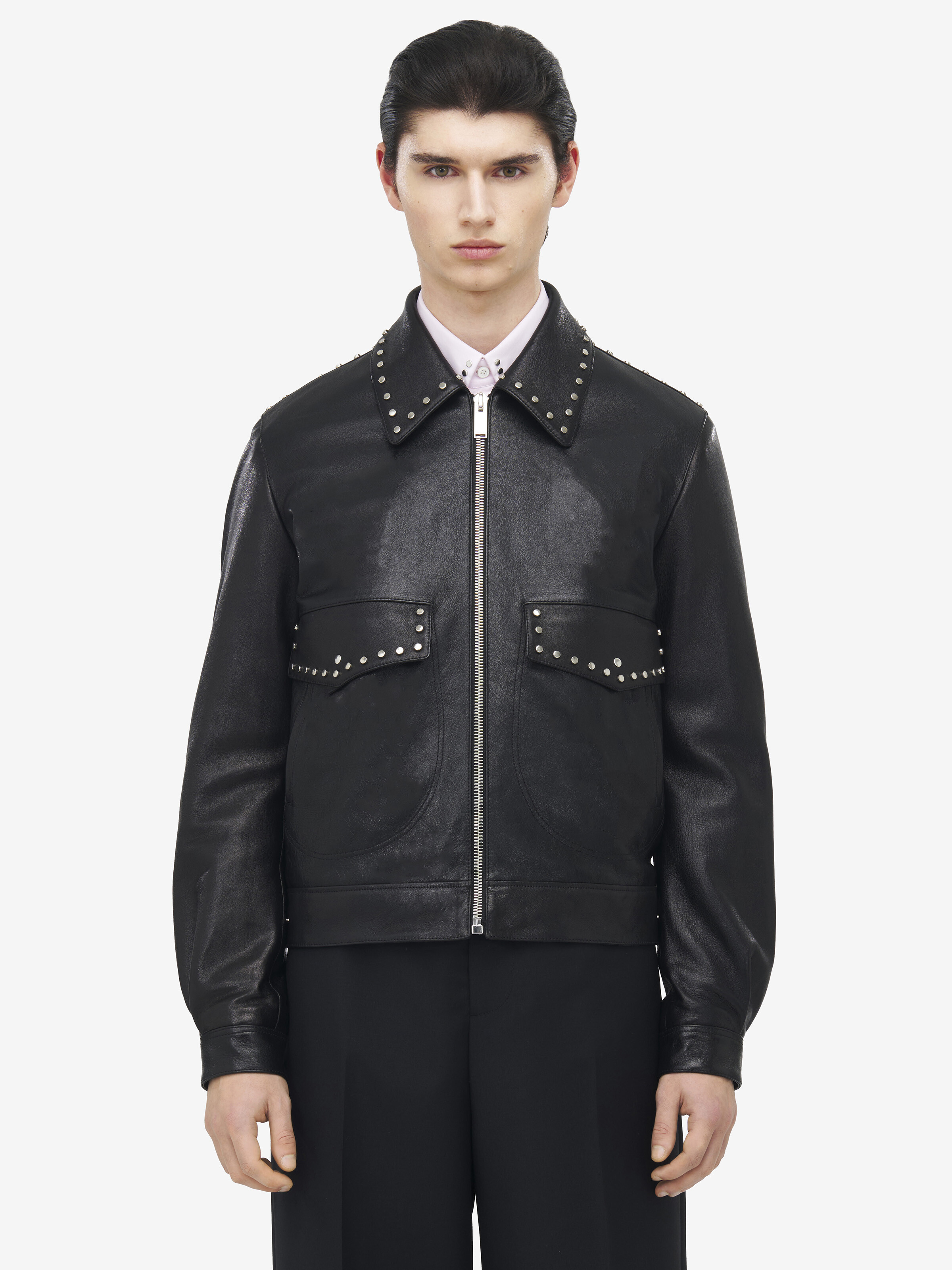 Blouson aviateur, en cuir clouté