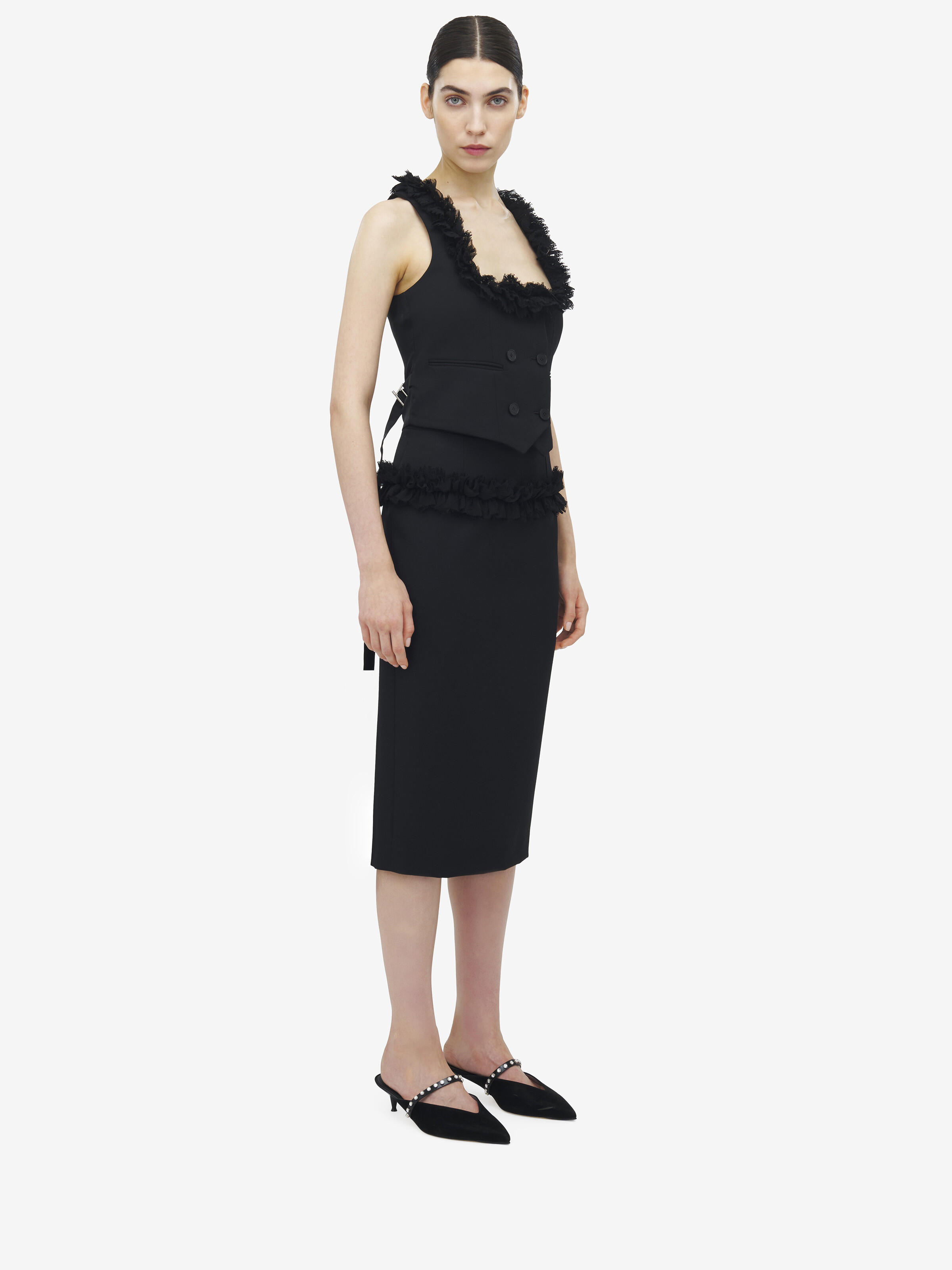 Women's Double-Breasted Waistcoat in Black in 100% Wool | Alexander McQueen - image 4