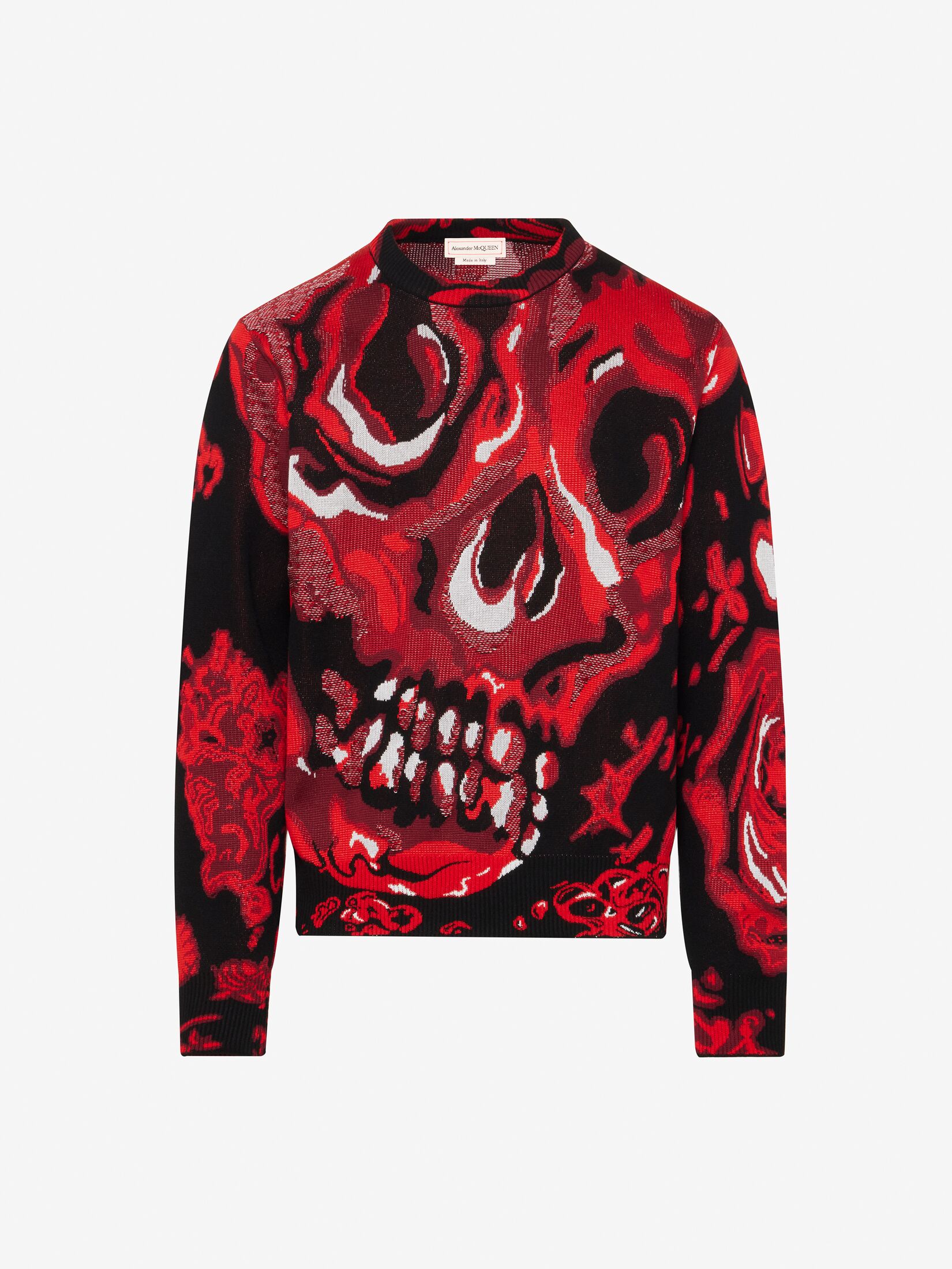 Wax Flower Skull Jumper in Black/Lust Red | Alexander McQueen US