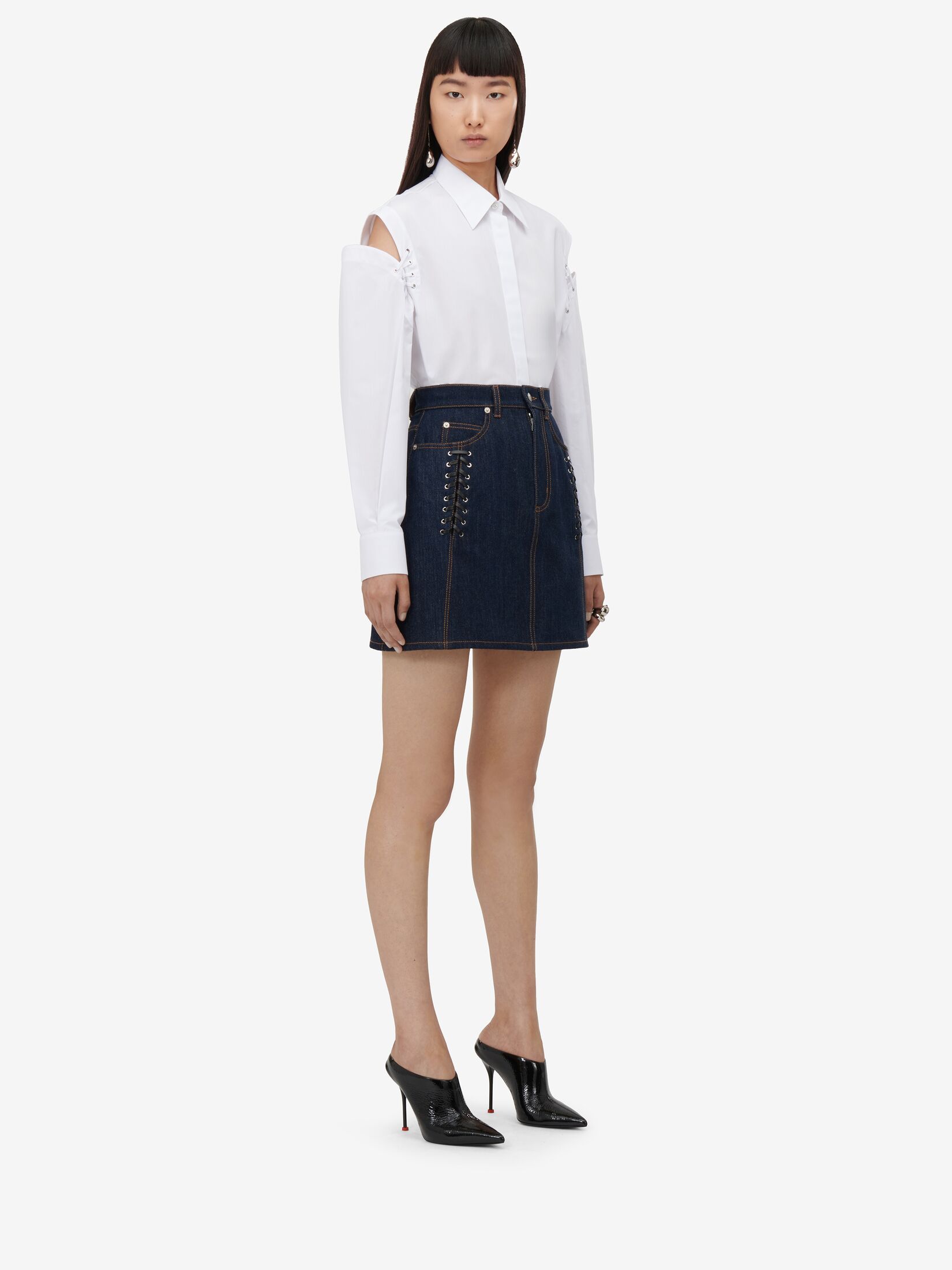 Lace Detail Denim Mini Skirt