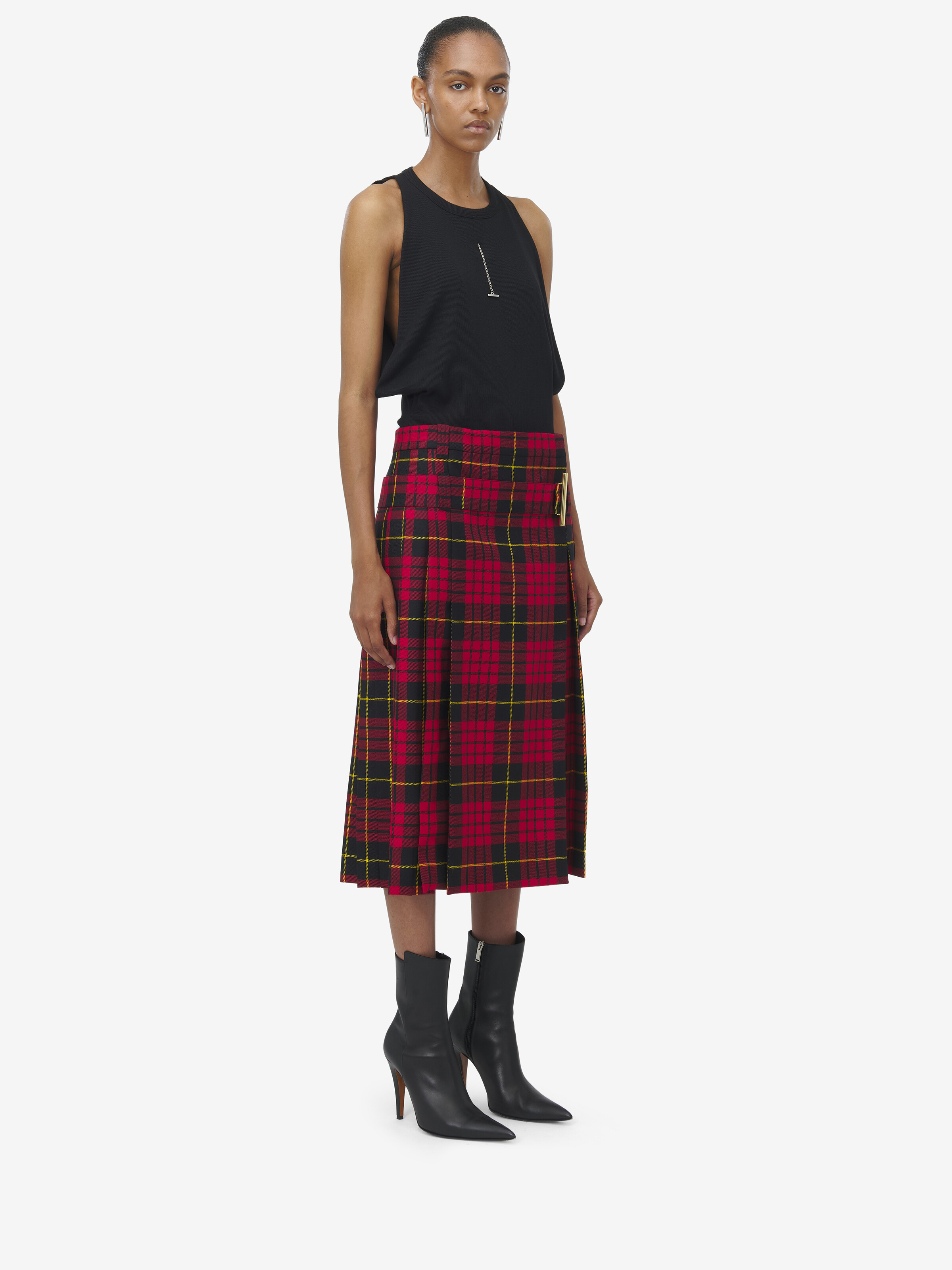 Women's MacQueen Tartan Kilt Skirt in Red/Black/Yellow in 100% Wool | Alexander McQueen - image 3