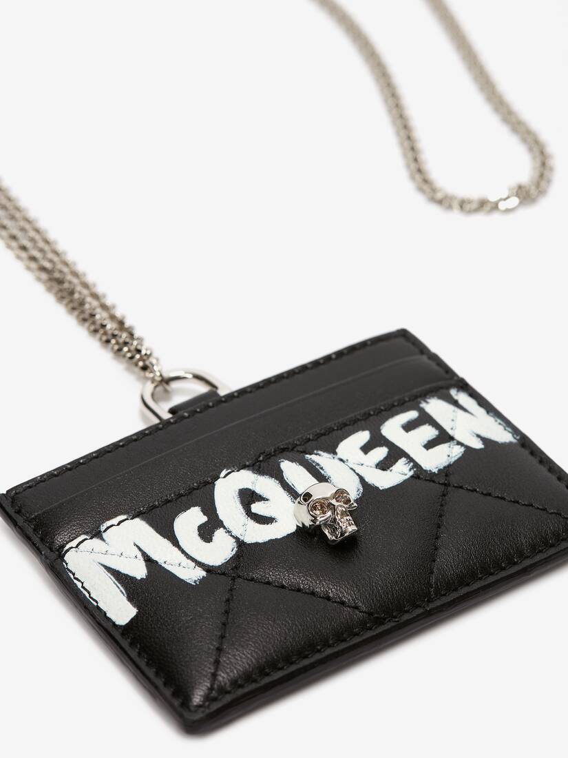 Mcqueen Graffiti Card Holder With Chain in Black/white