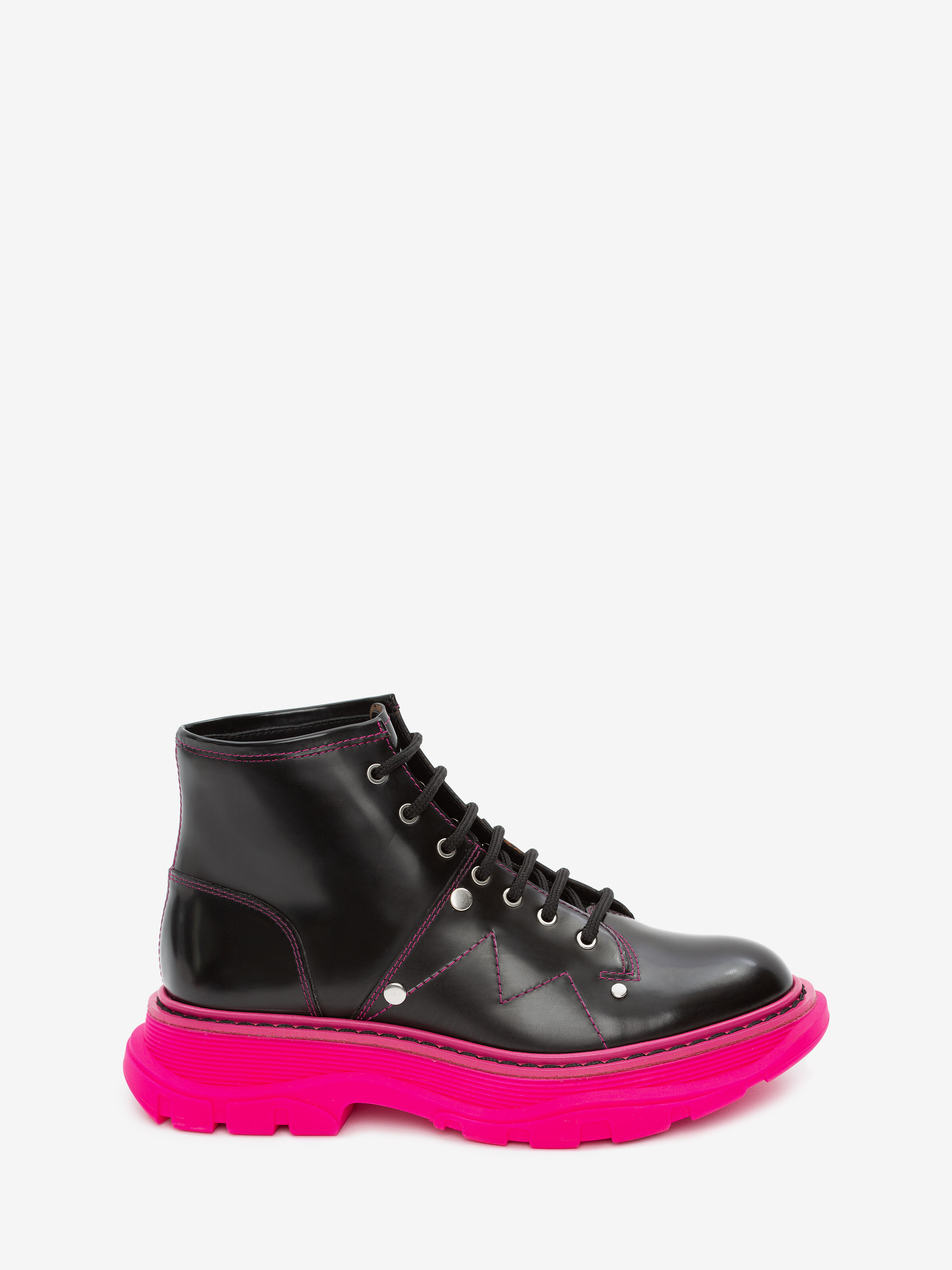 Alexander Mcqueen Tread Lace Up Boot In Black/orchid Pink