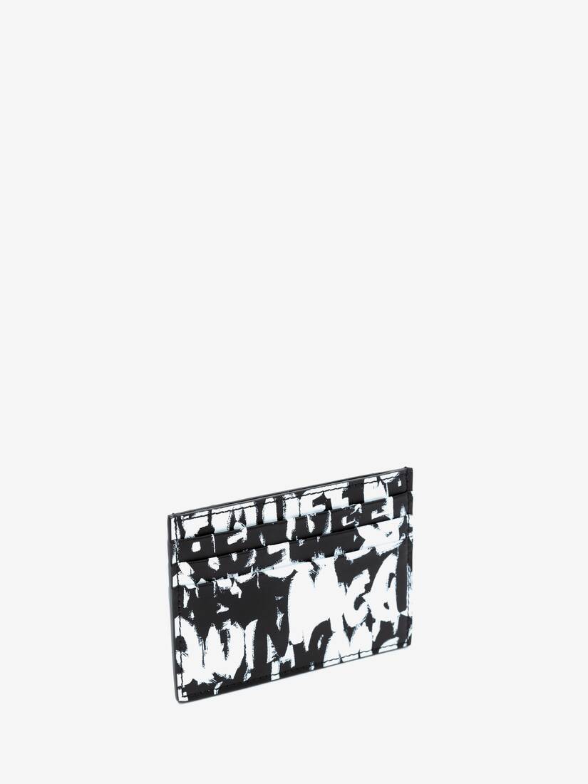 Damen Accessoires Portemonnaies und Kartenetuis Alexander McQueen Leder Kartenetui mit mcqueen graffiti-motiv in Weiß 