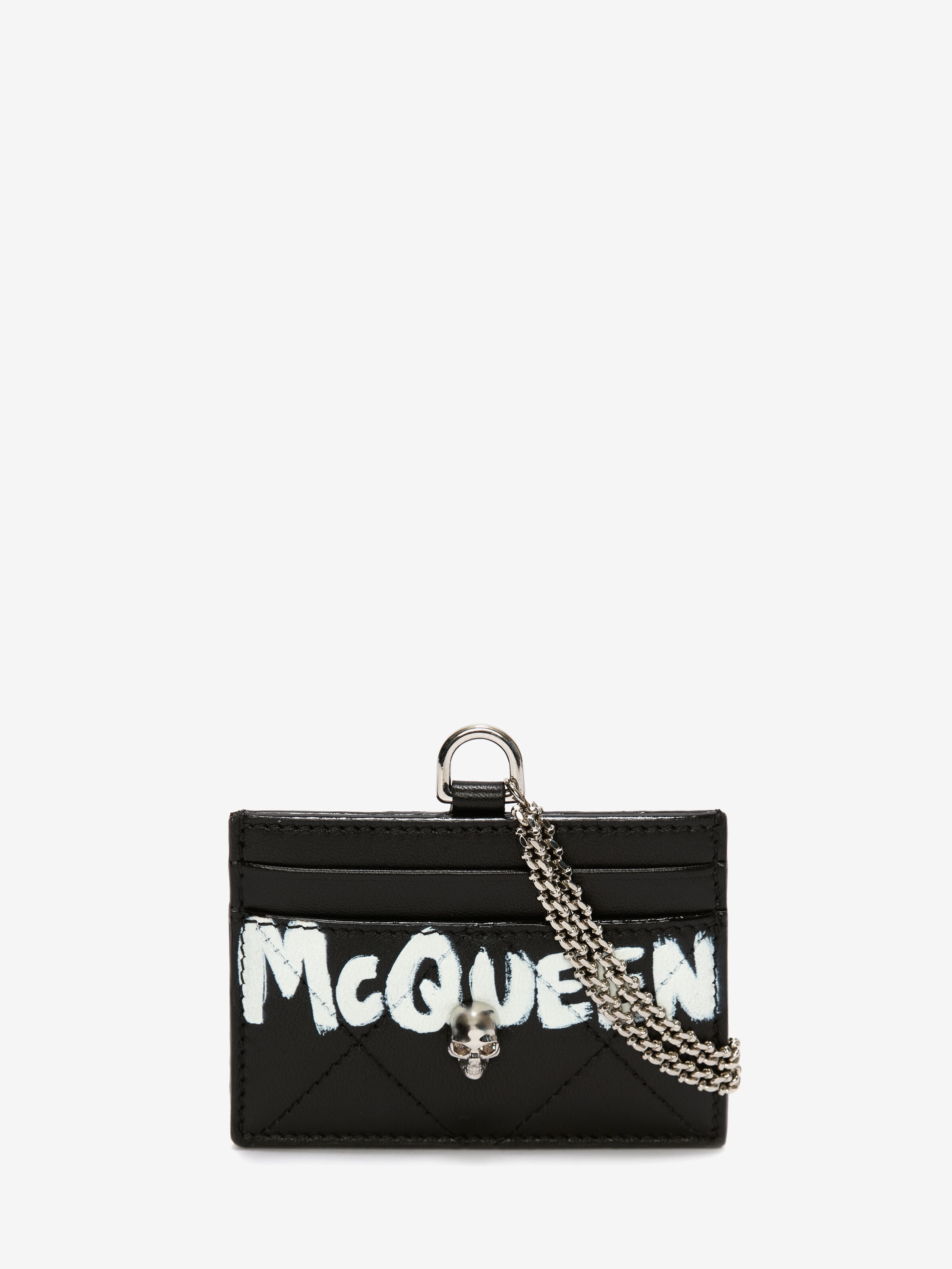 Alexander Mcqueen Mcqueen Graffiti Card Holder With Chain In Black/ivory