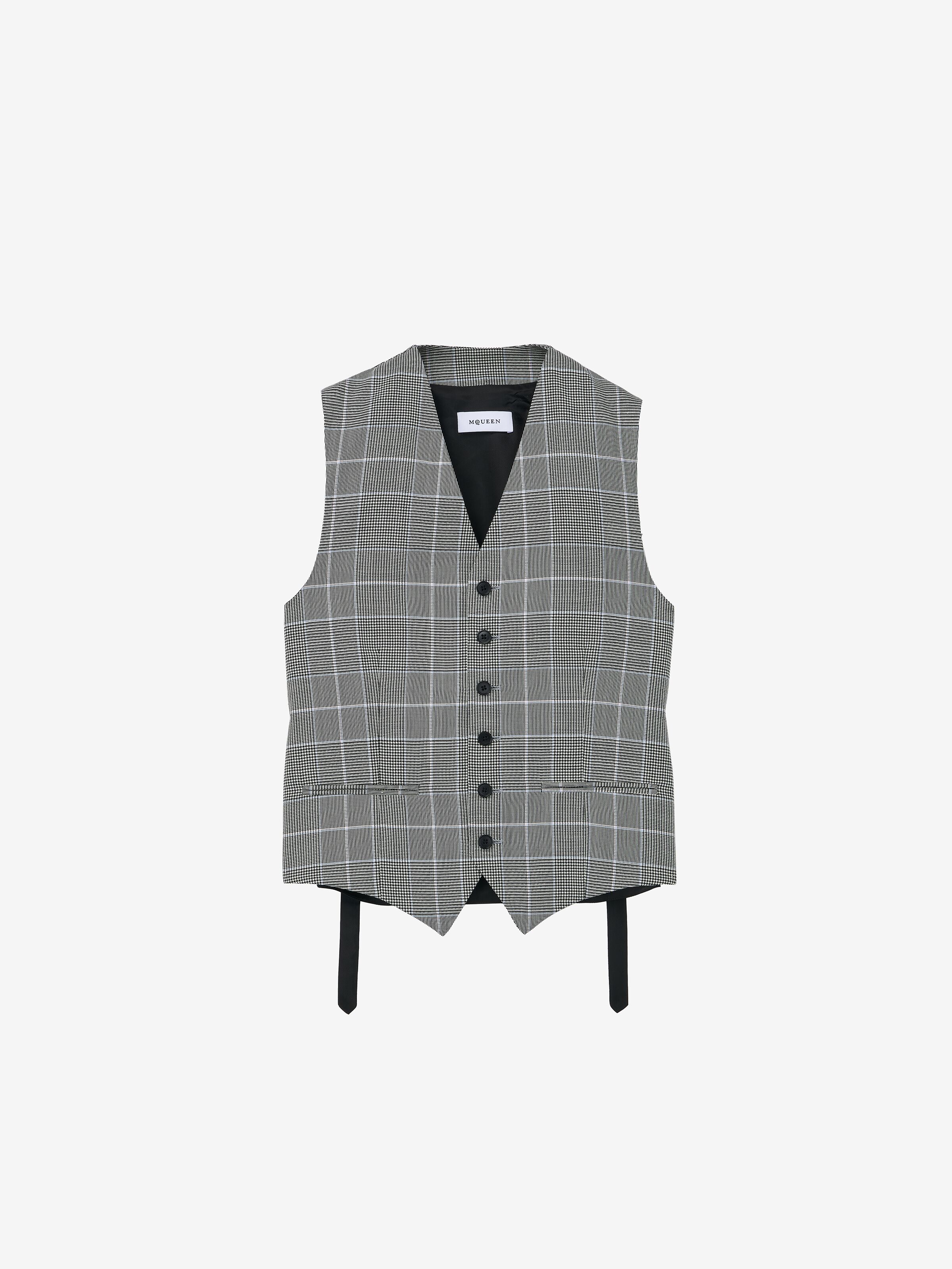 Men's Prince of Wales Waistcoat in Ivory/Black/Blue in 100% Wool | Alexander McQueen - image 2