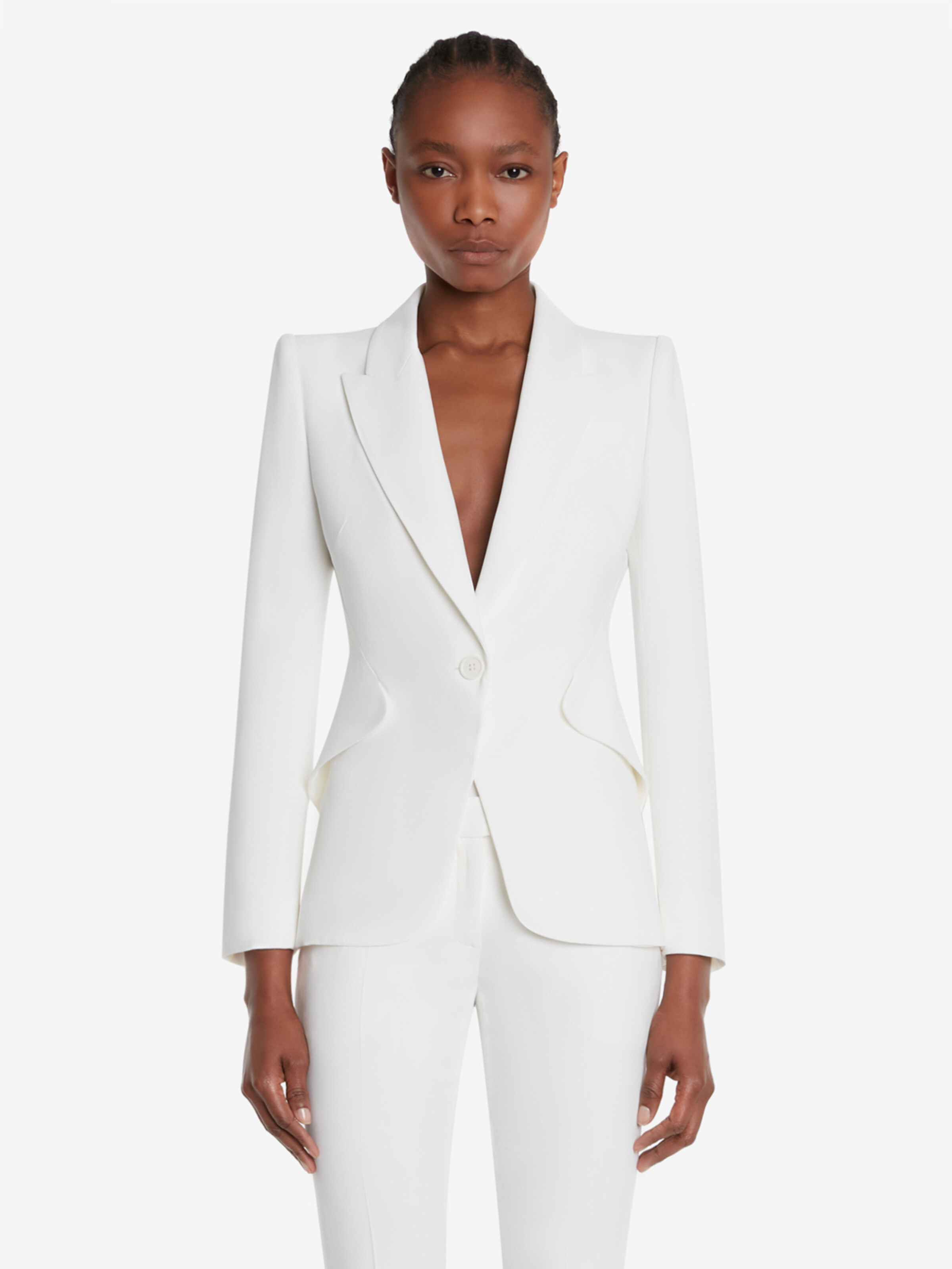 buurman Medisch dienen Peak Shoulder Leaf Crepe Jacket in LIGHT IVORY | Alexander McQueen US