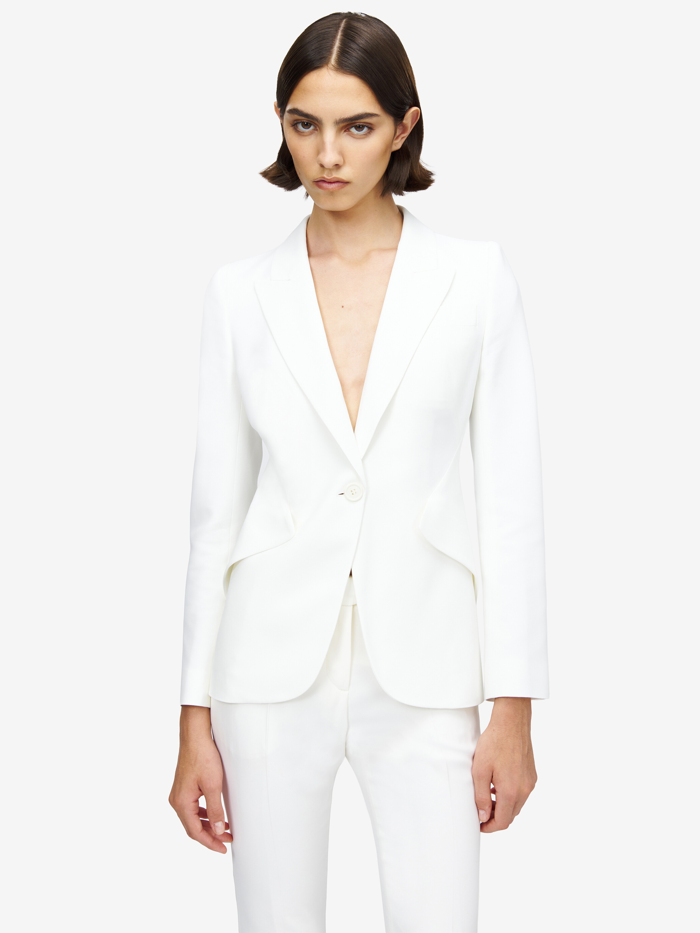 Women's Peak Shoulder Leaf Crepe Jacket in Light Ivory in 52% Viscose, 48% Acetate | Alexander McQueen - image 1
