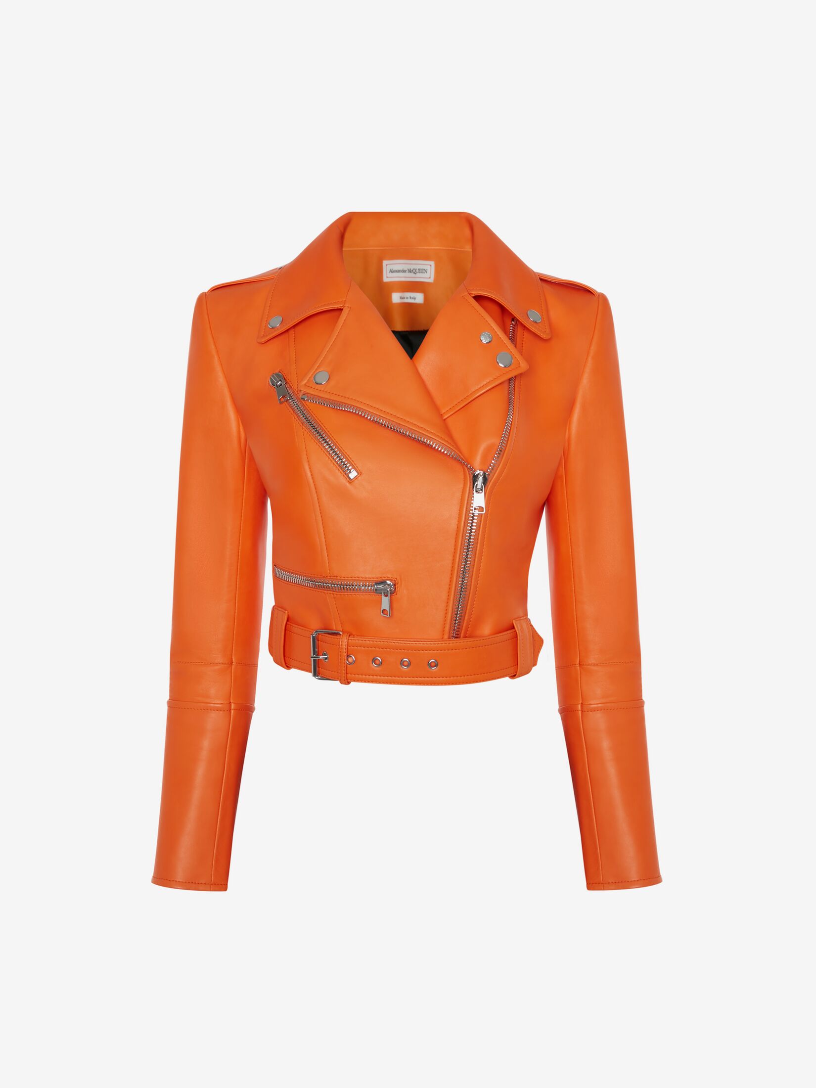 Cropped Biker Jacket in Sunset Orange | Alexander McQueen US