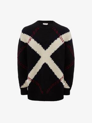 Maglione con motivo a losanga/bandiera intarsiato oversize