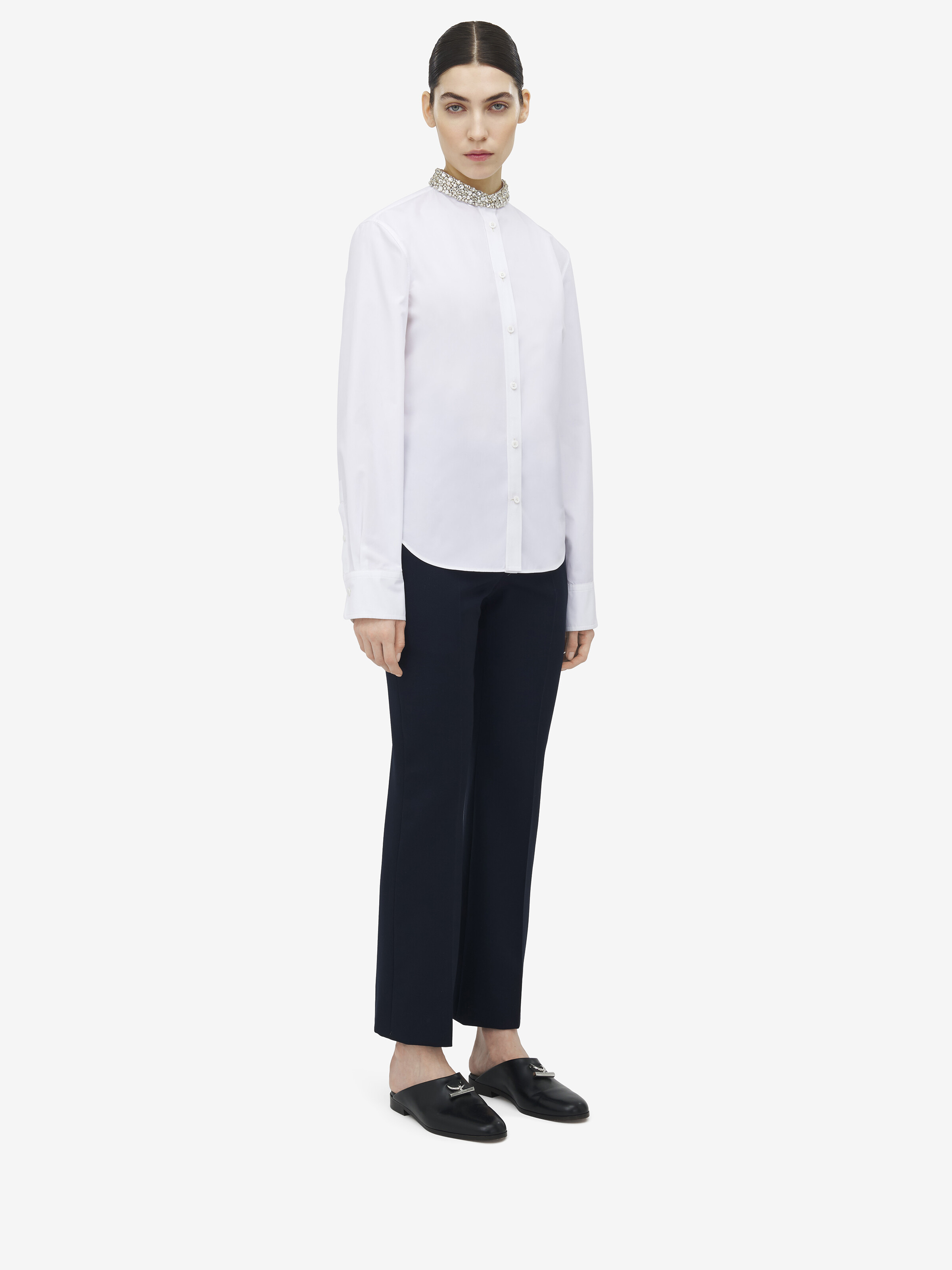 Women's Crystal Embroidery Shirt in Optical White in 100% Cotton | Alexander McQueen - image 3