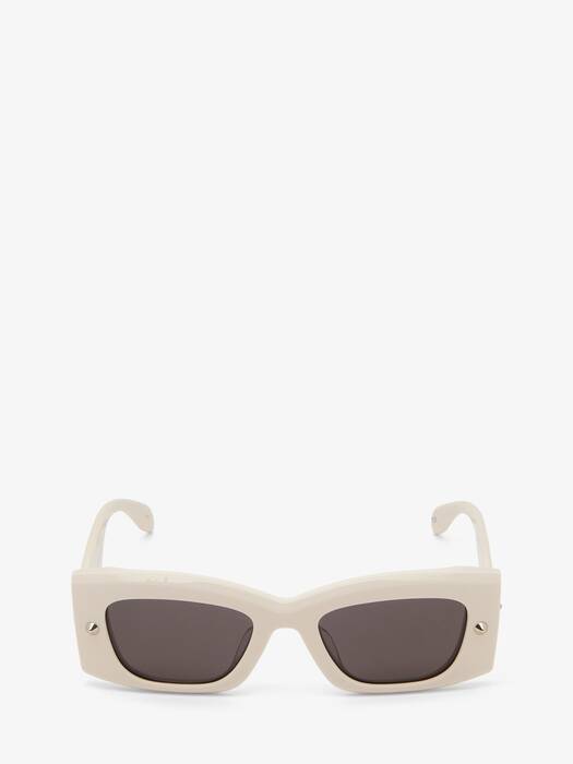 Spike Studs Rectangular Sunglasses in Ivory/Smoke | Alexander McQueen US
