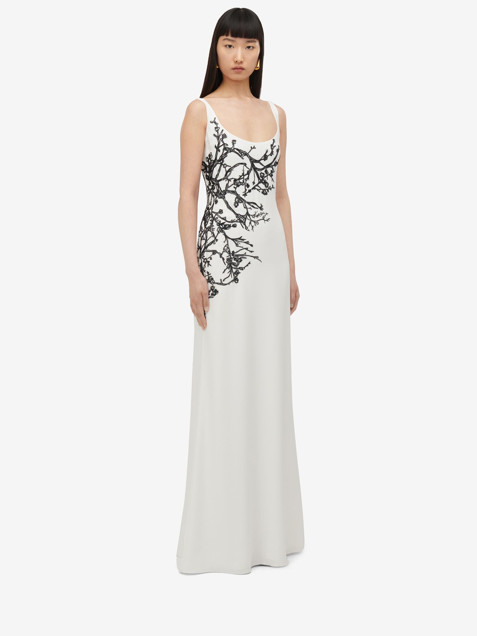 Cherry Branches Embroidered Evening Dress