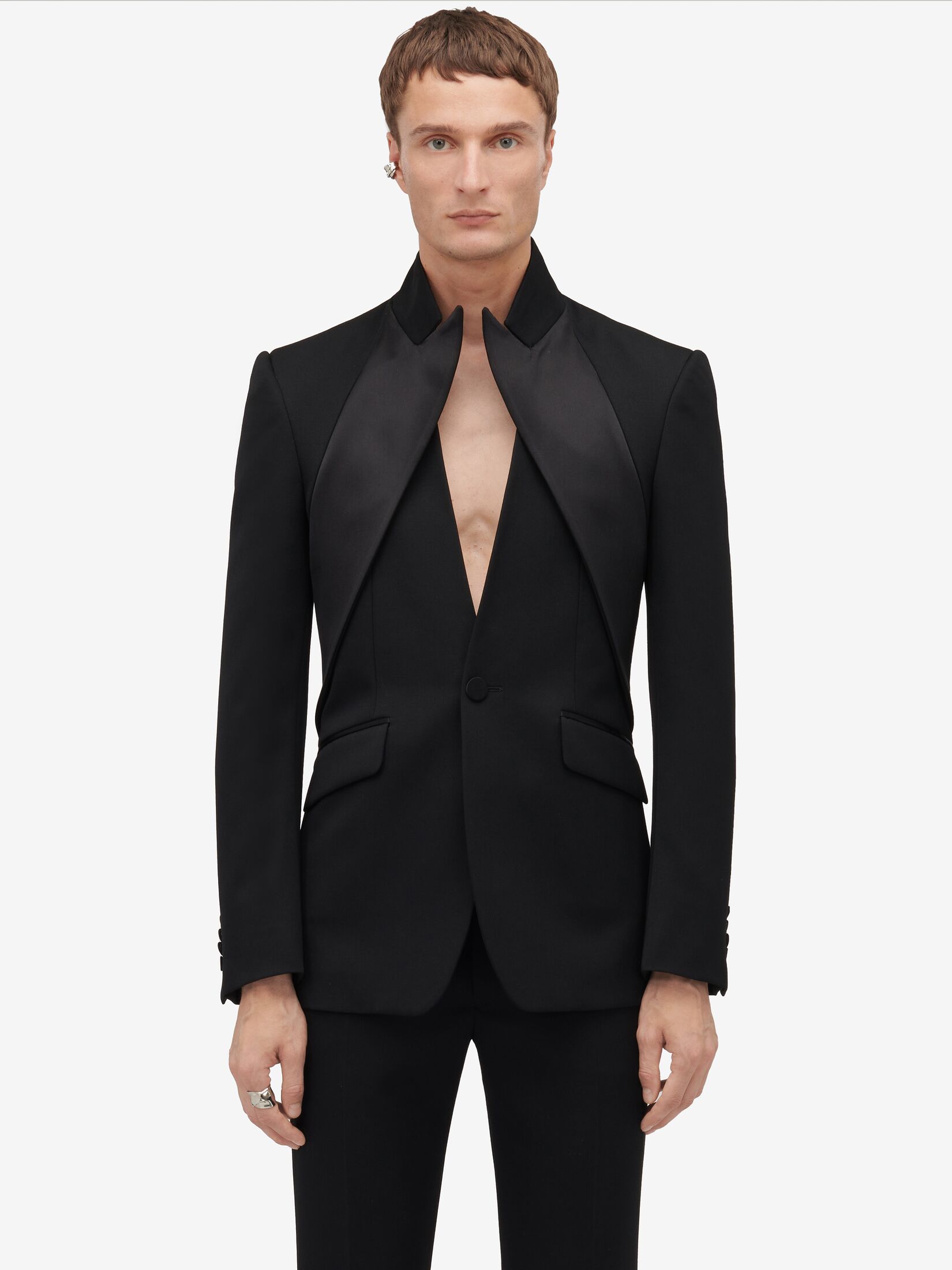 Twisted Lapel Tuxedo Jacket in Black | Alexander McQueen GB